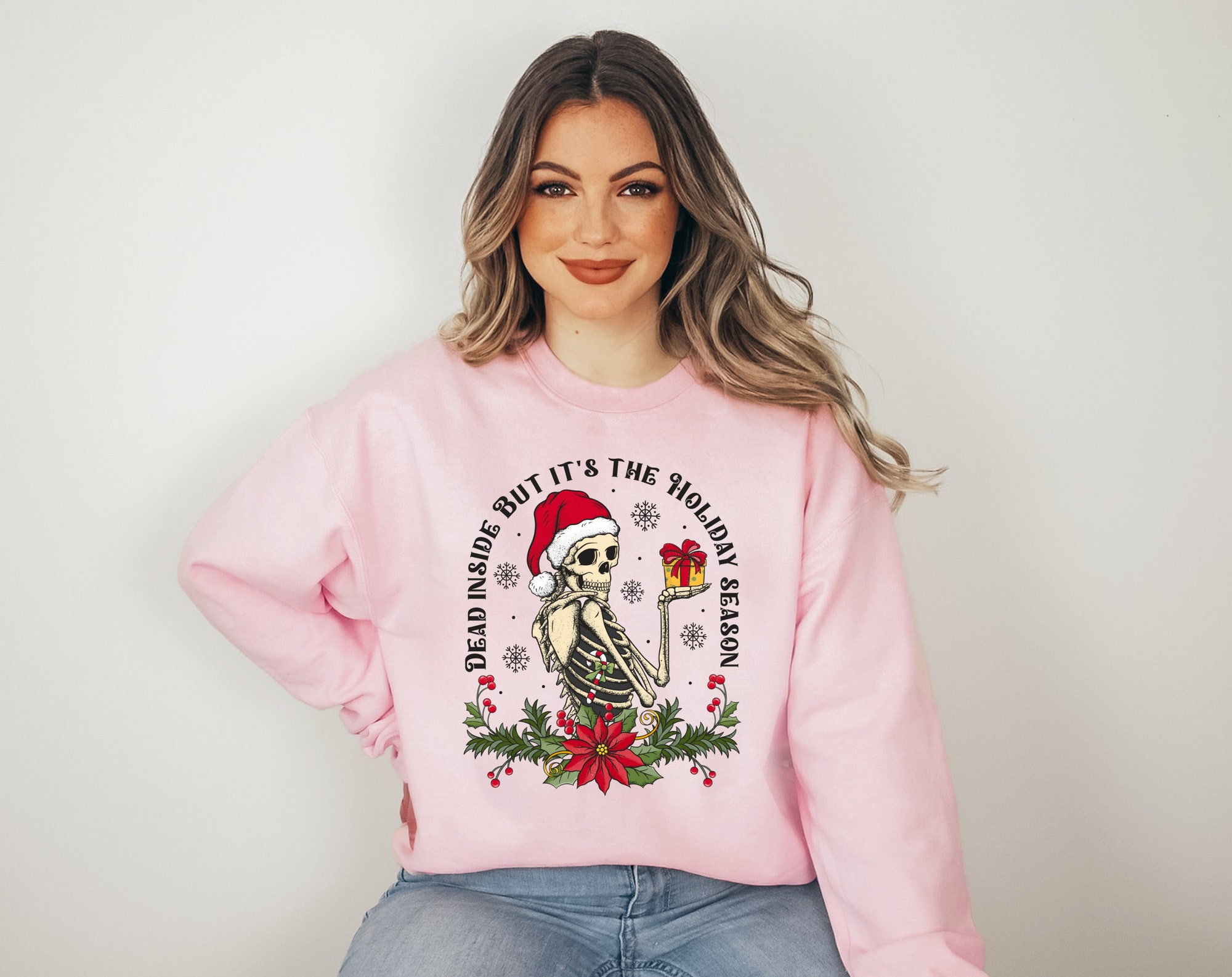 Dead Inside Skeleton Christmas Sweatshirt - Sarcastic Holiday Style image 5