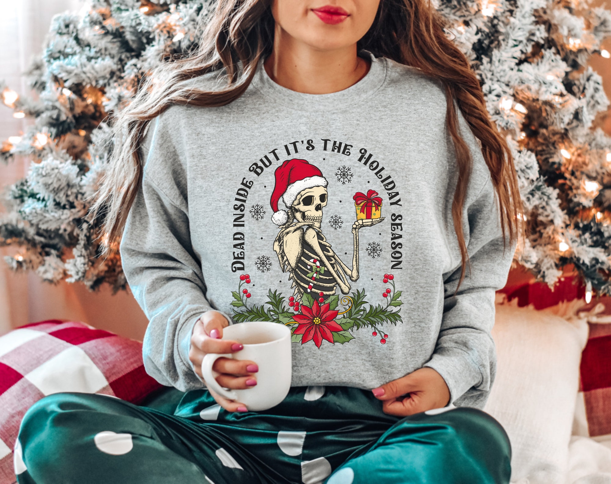 Dead Inside Skeleton Christmas Sweatshirt - Sarcastic Holiday Style image 2