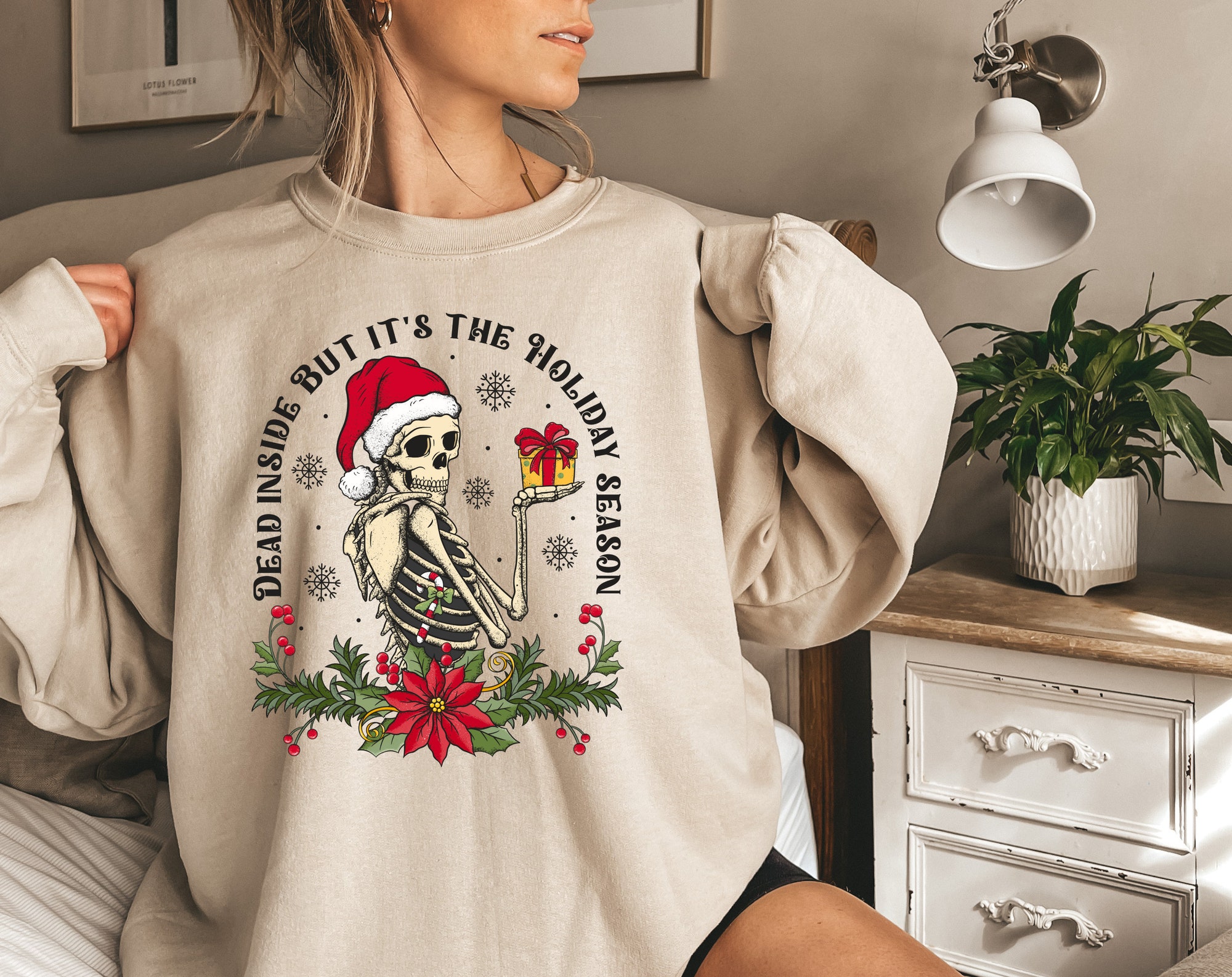 Dead Inside Skeleton Christmas Sweatshirt - Sarcastic Holiday Style image 1