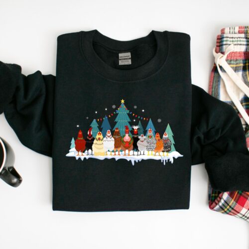 Christmas Chicken Sweatshirt - Farm Animal Holiday Tee image 0