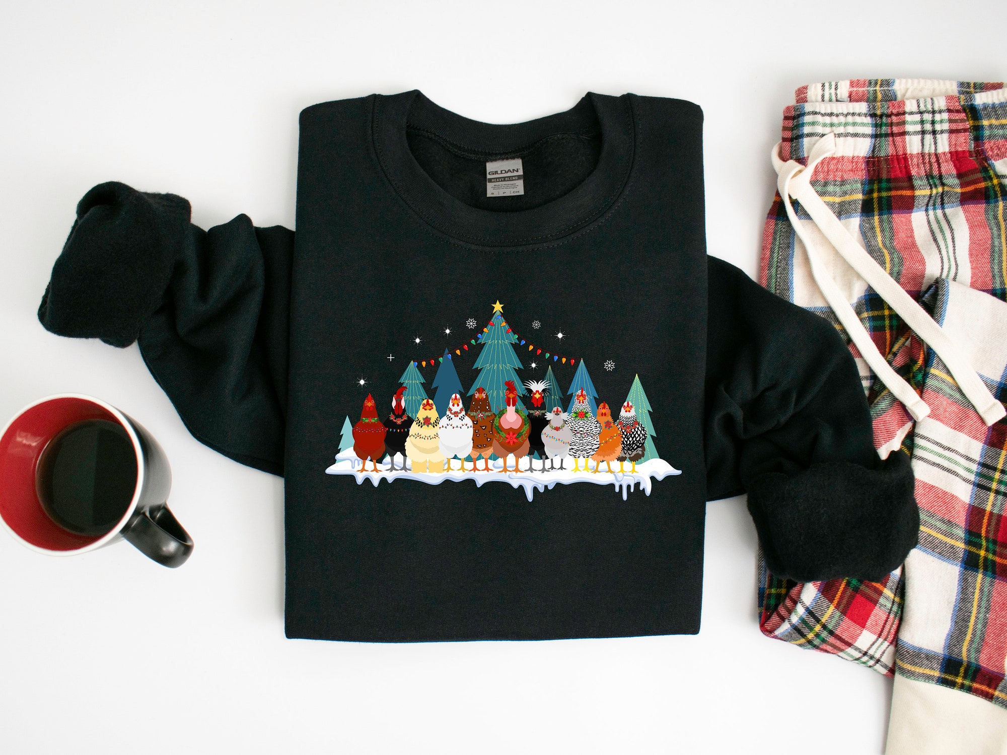Christmas Chicken Sweatshirt - Farm Animal Holiday Tee image 0