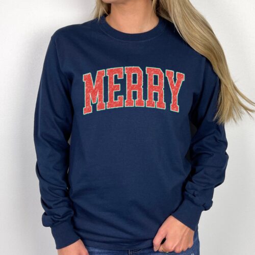 Retro Merry Sweater Christmas Hoodie Xmas Women Shirt image 0