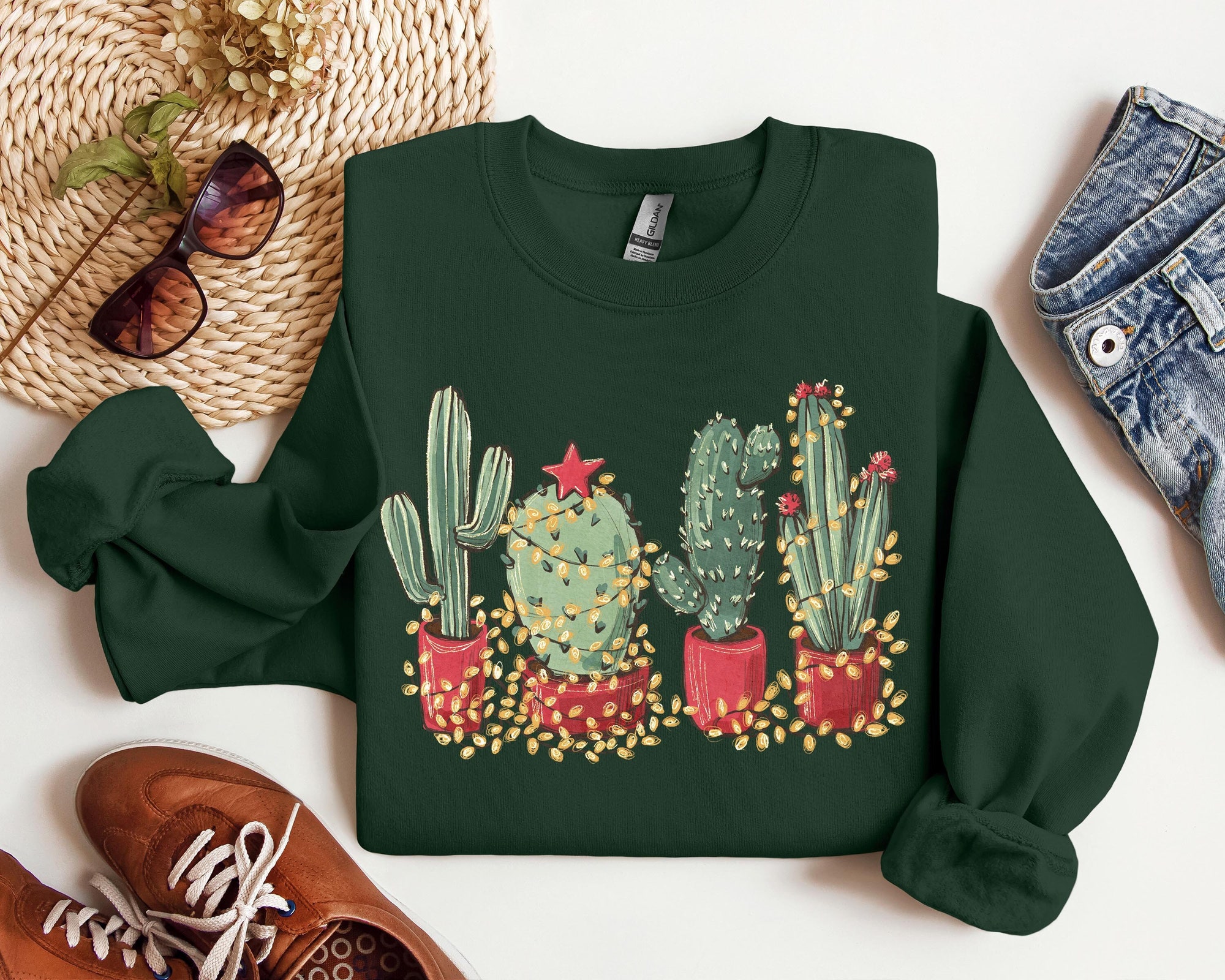 Christmas Cactus Shirt: Cowboy Theme Southern Style Sweatshirt & Gifts image 0