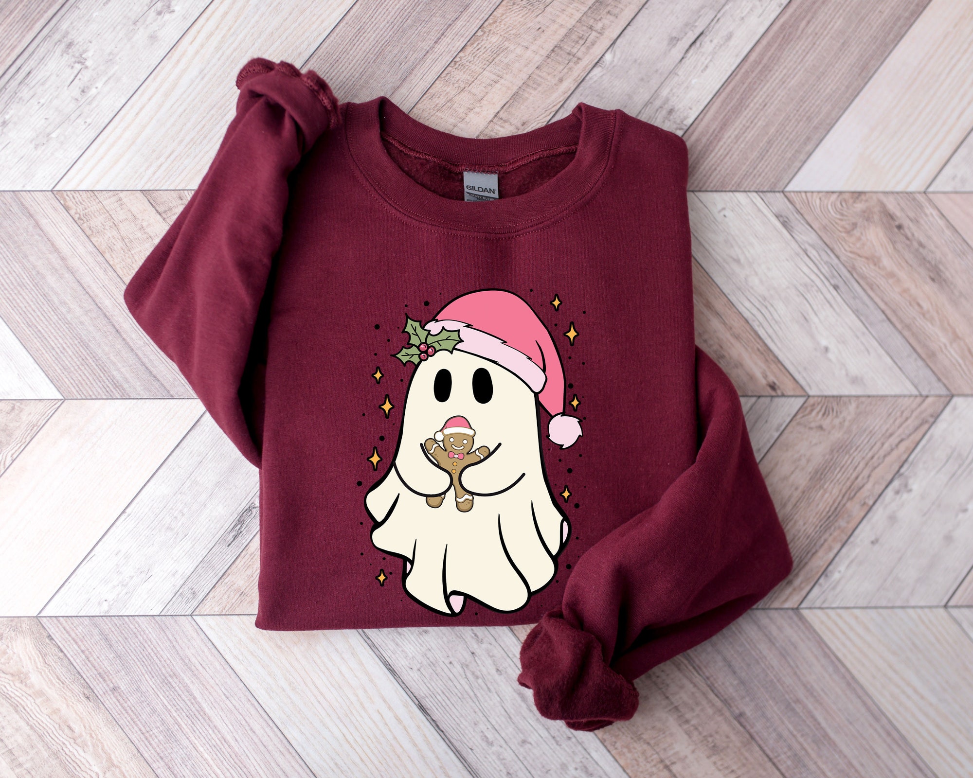 Christmas Cute Cookie Ghost Sweatshirt: Funny Gingerbread Ghost Shirt image 3