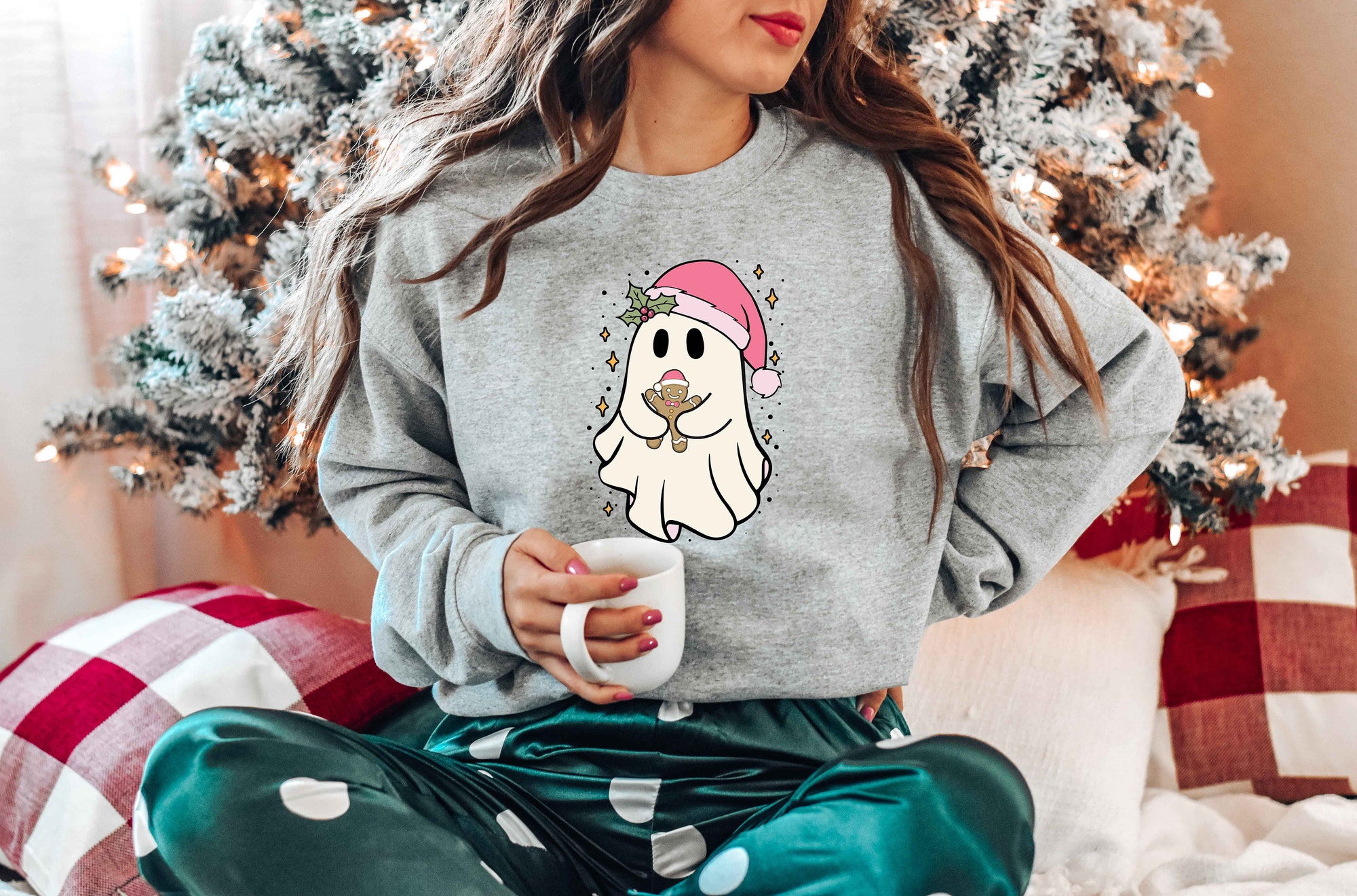 Christmas Cute Cookie Ghost Sweatshirt: Funny Gingerbread Ghost Shirt image 4