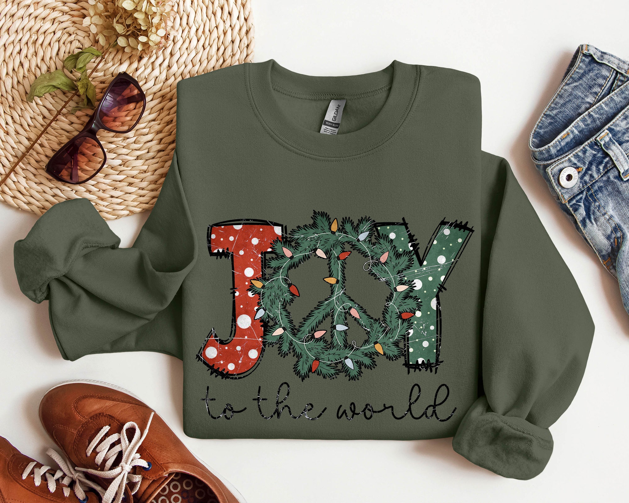 Joy to the World Sweatshirts: Christmas Gift Peace Women's Holiday Tee image 1