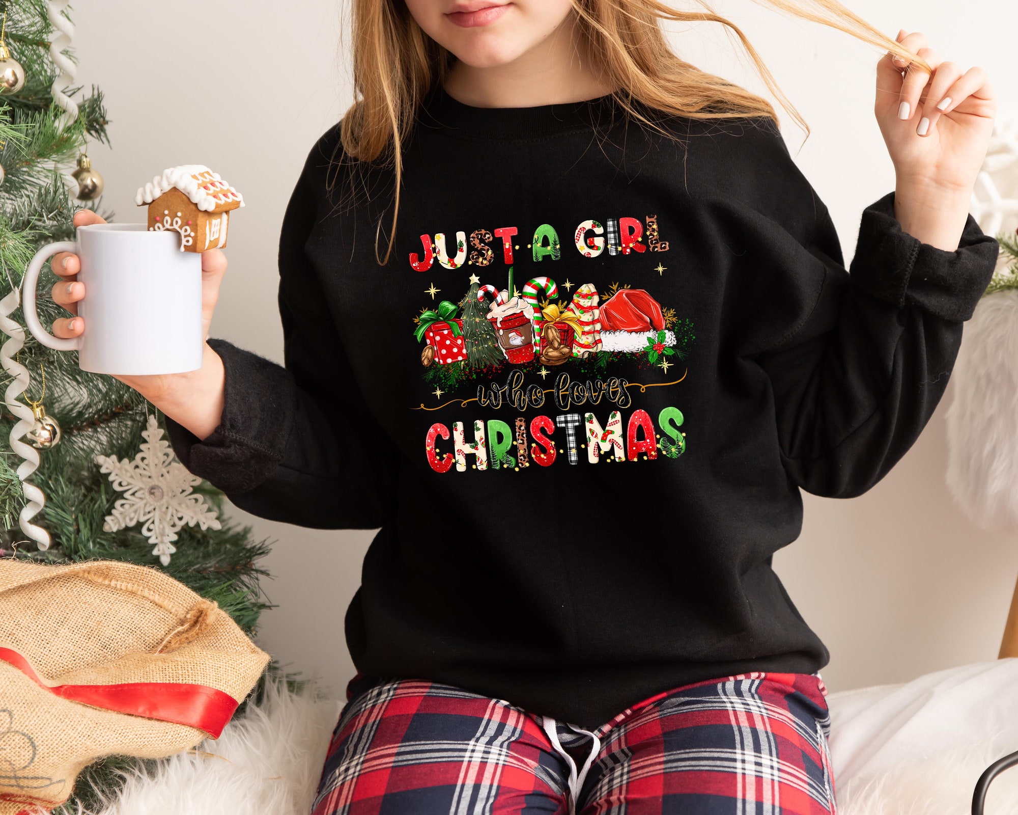 Just A Girl Who Loves Christmas Sweatshirt: Tis The Season Holiday Gift image 1