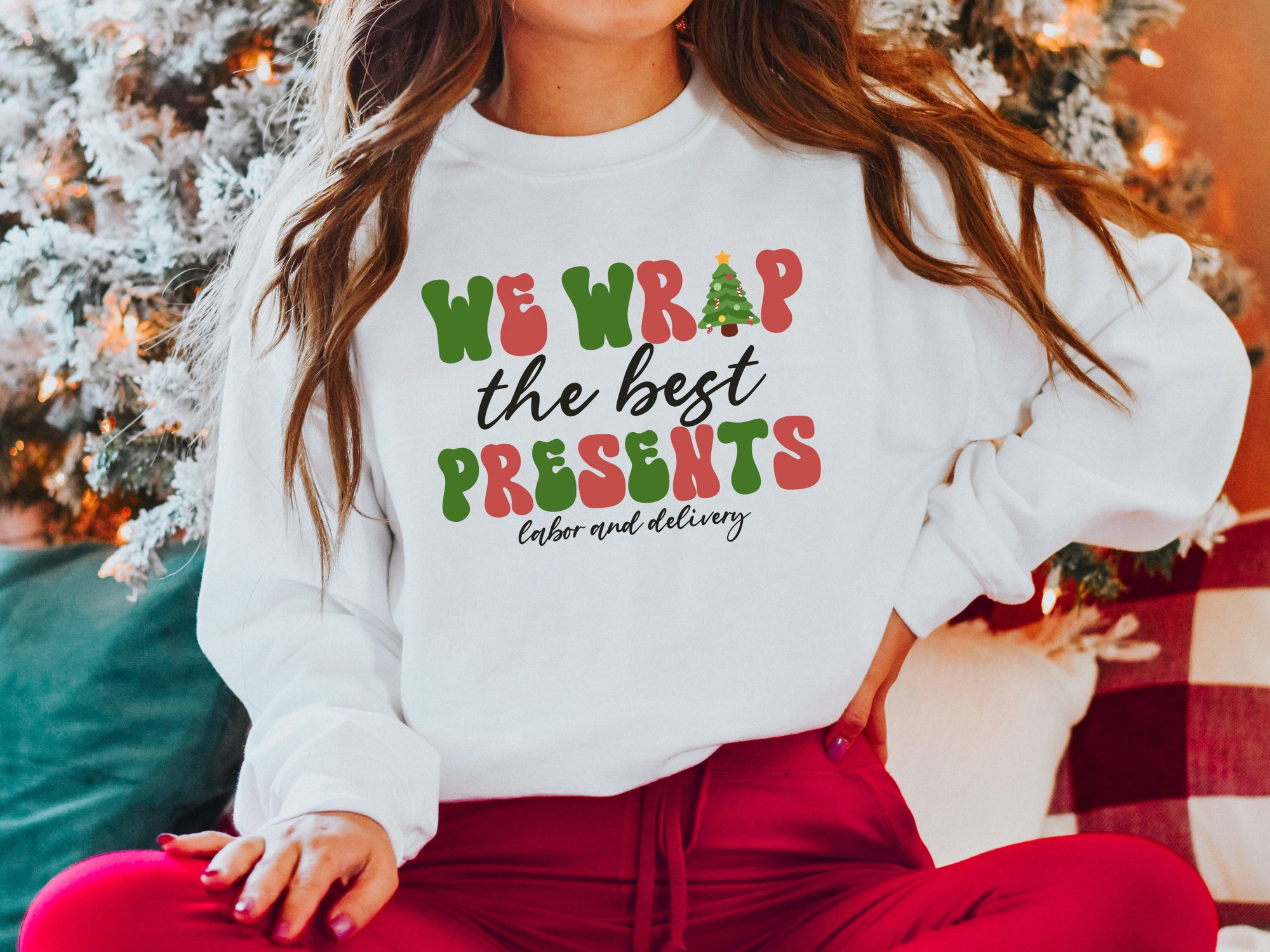 Labor And Delivery Nurse Christmas Sweatshirt - Holiday Gift OB Nurse Tee image 3