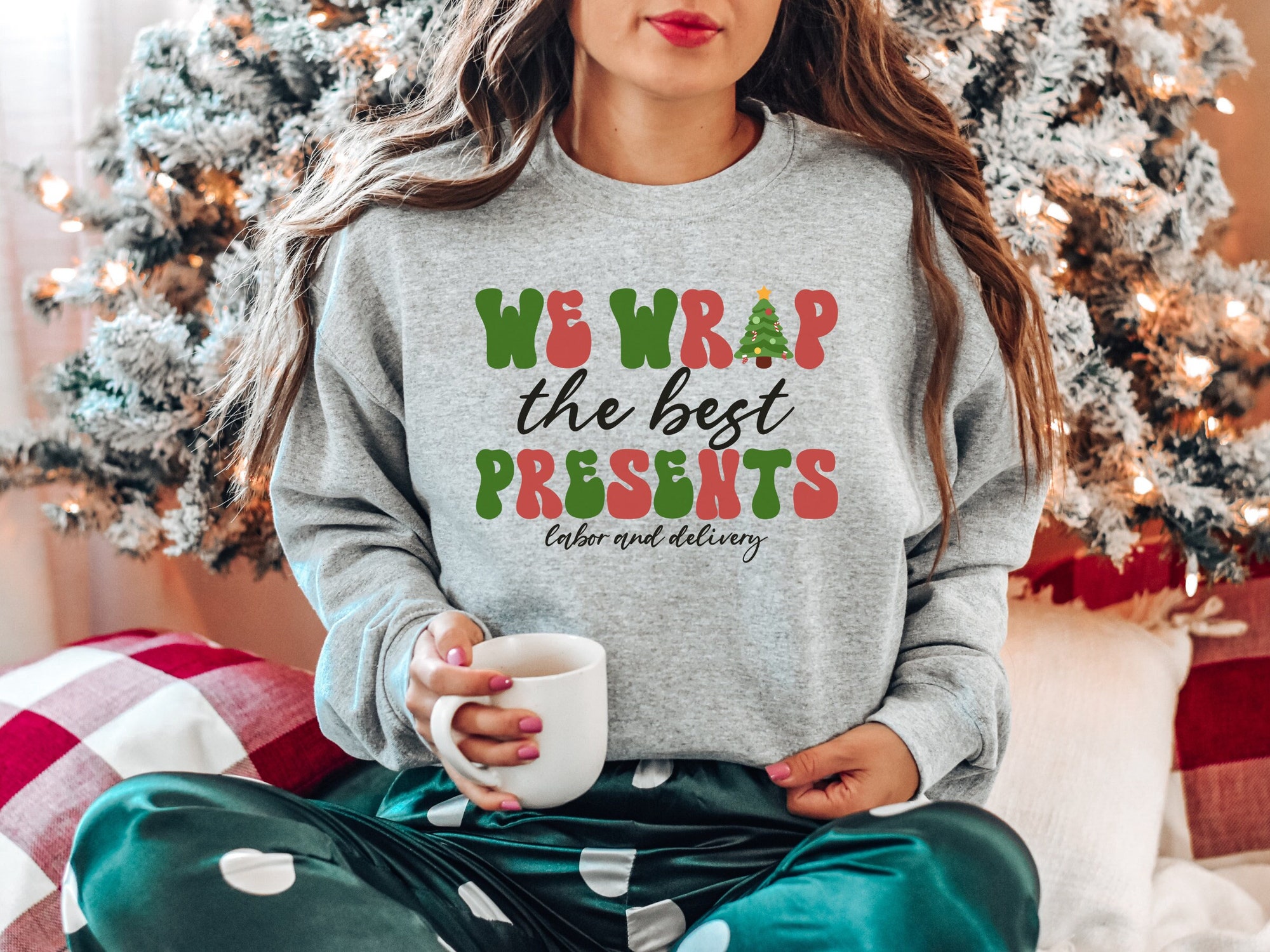 Labor And Delivery Nurse Christmas Sweatshirt - Holiday Gift OB Nurse Tee image 0