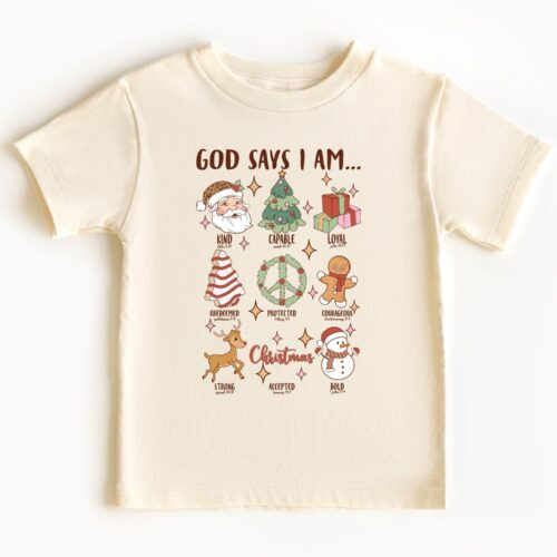 God Says I am Tee - Christmas Kids Shirt Gift for Kids Christian Jesus Shirt" image 0