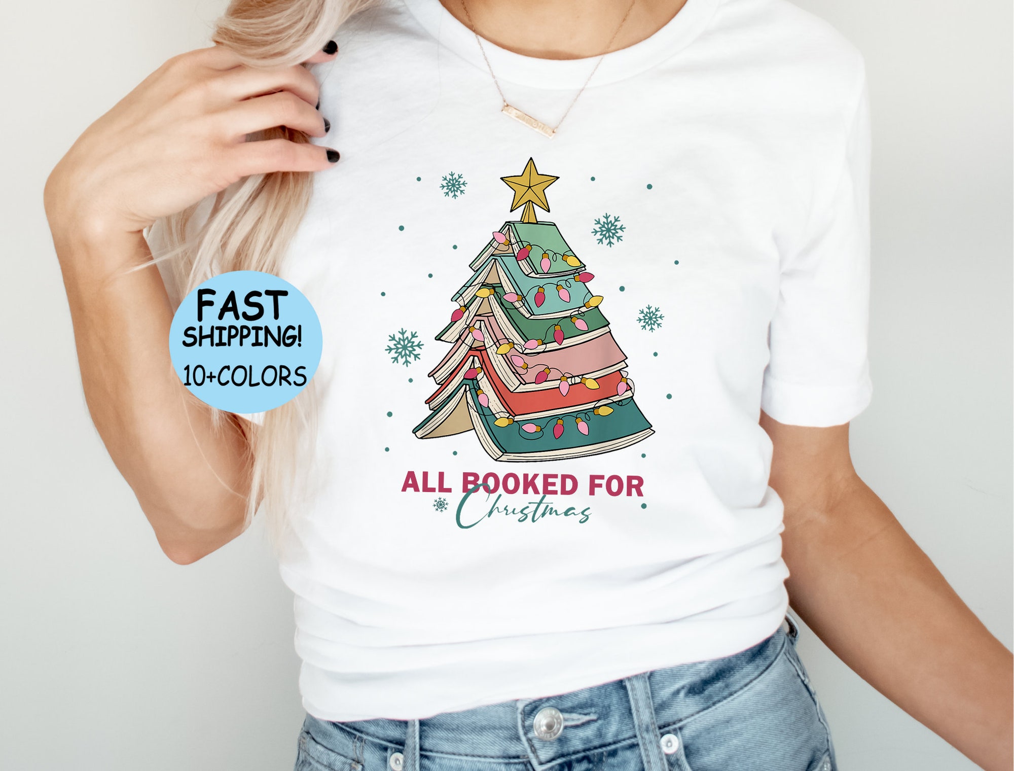 All Booked For Christmas Shirt Librarian Gift Bookworm Sweater Funny Book Tree Hoodie image 6