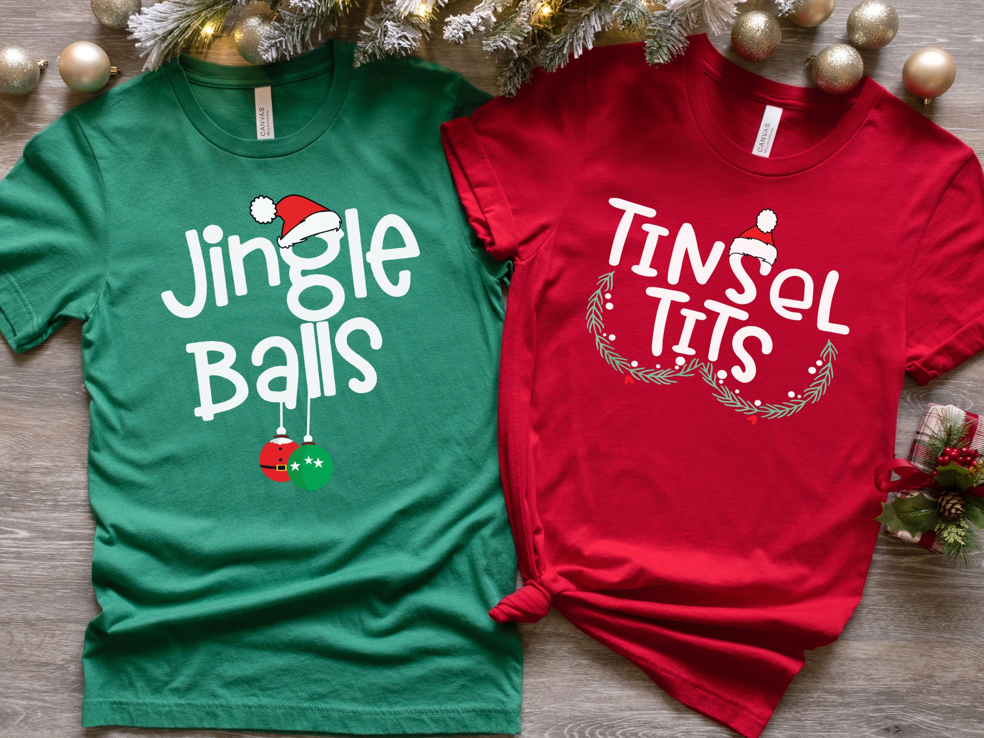 Jingle Balls Tinsel Tits Matching Christmas Shirts - Funny Couples' Style image 1