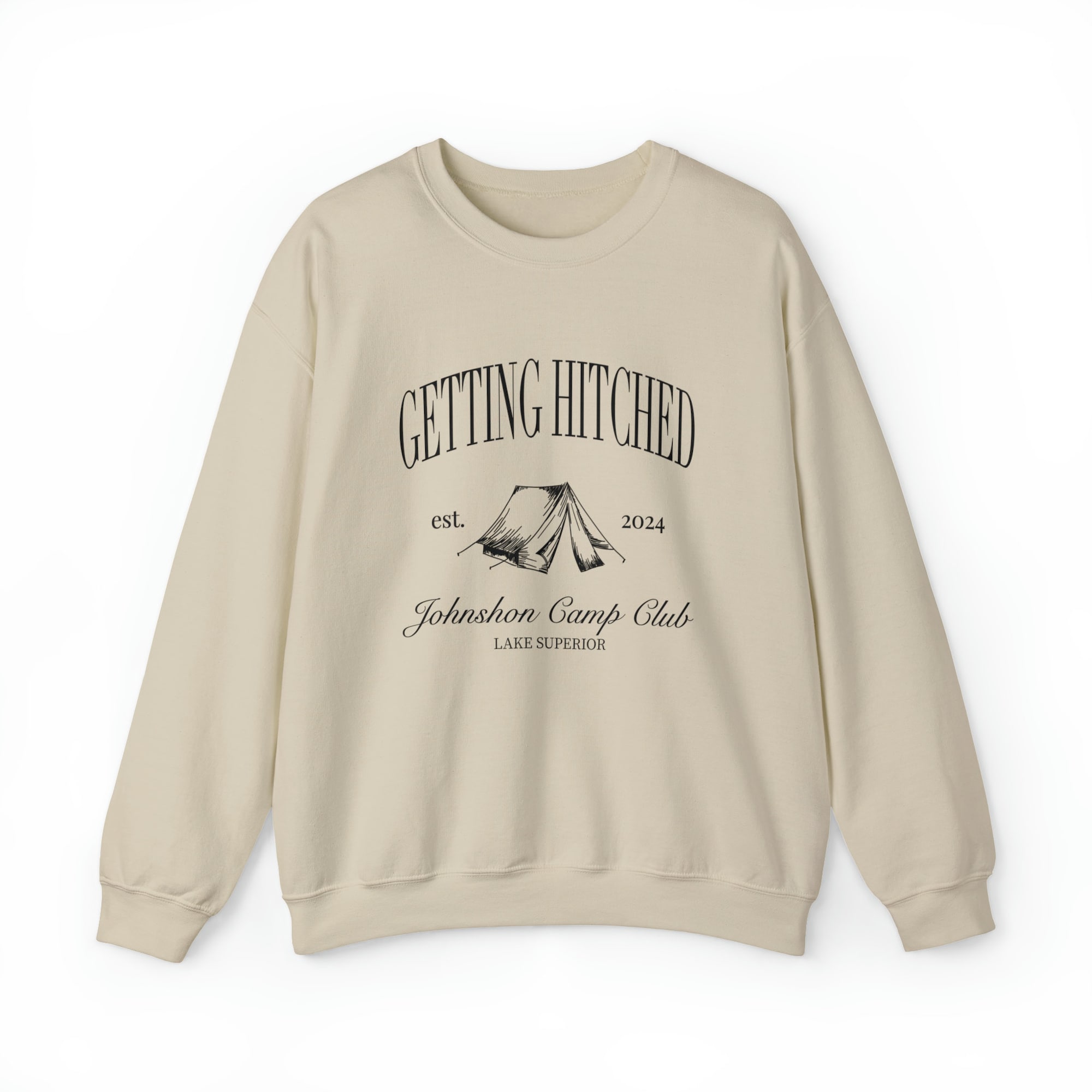 Camp Bachelorette Sweatshirt, Getting Hitched Getting Lit, Personalized Custom Name, Bridal Party Gift, Trendy Hiking Bach, Mountain Camping image 4