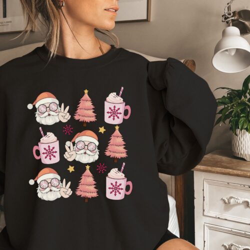 Pink Retro Santa Sweatshirt - Vintage Christmas Shirt Collection image 0