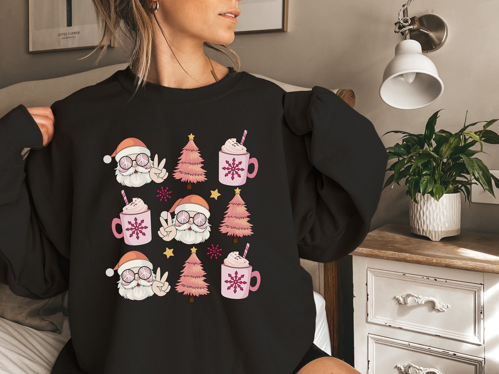 Pink Retro Santa Sweatshirt - Vintage Christmas Shirt Collection image 0
