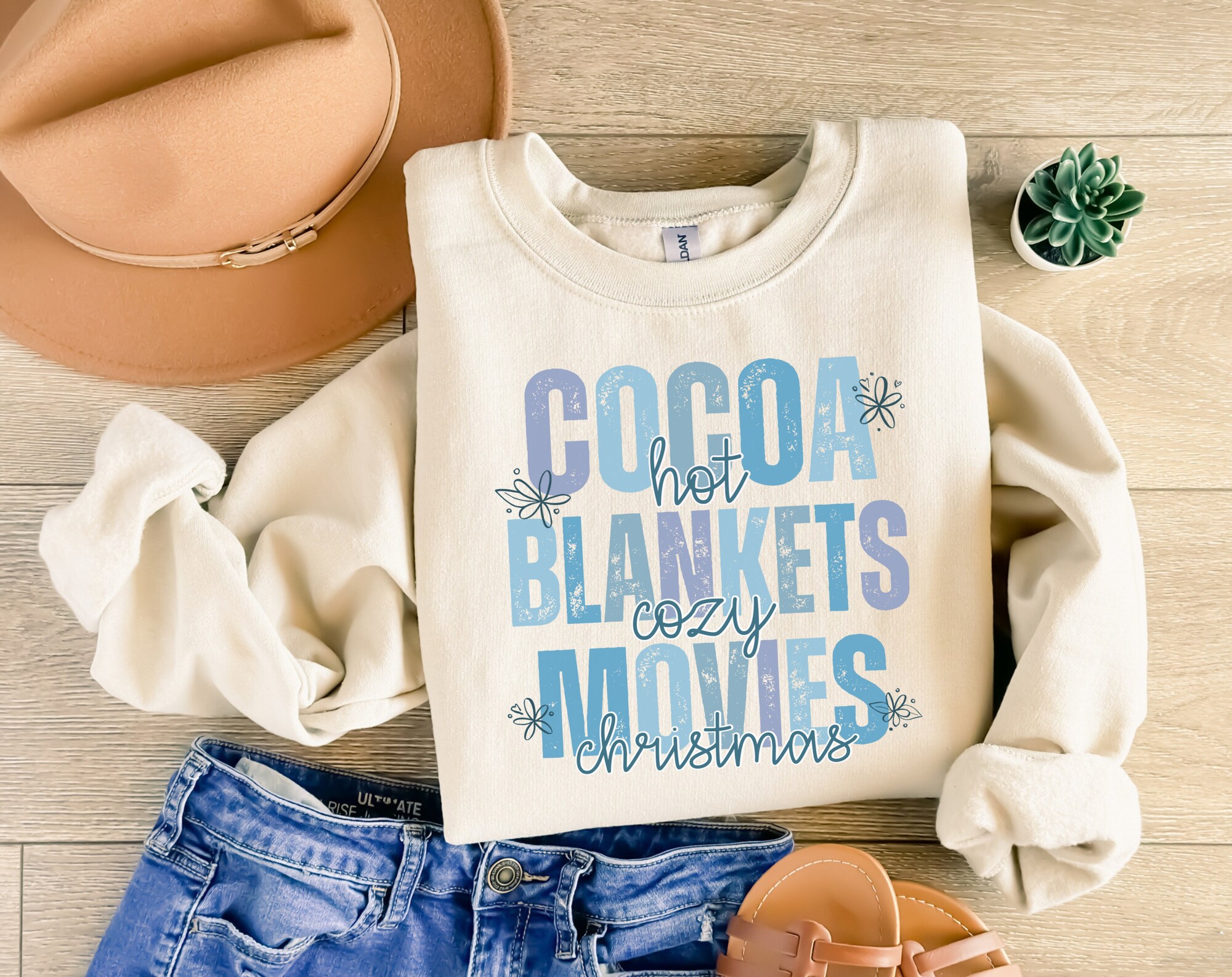 Hot Cocoa Cozy Blankets Sweatshirt - Christmas Family Tee image 1