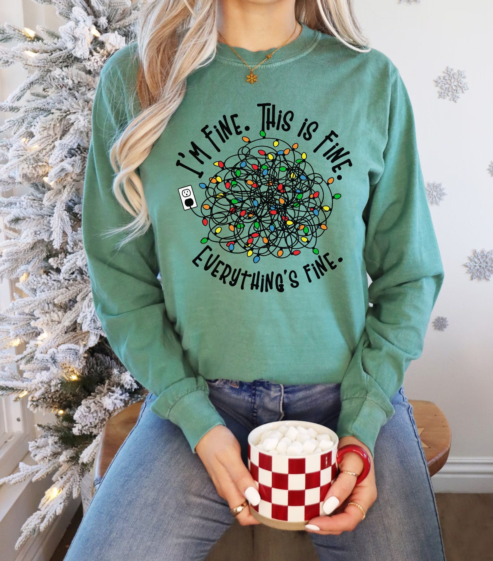 Everything is Fine Christmas T-Shirt - Cute and Funny Designs image 1