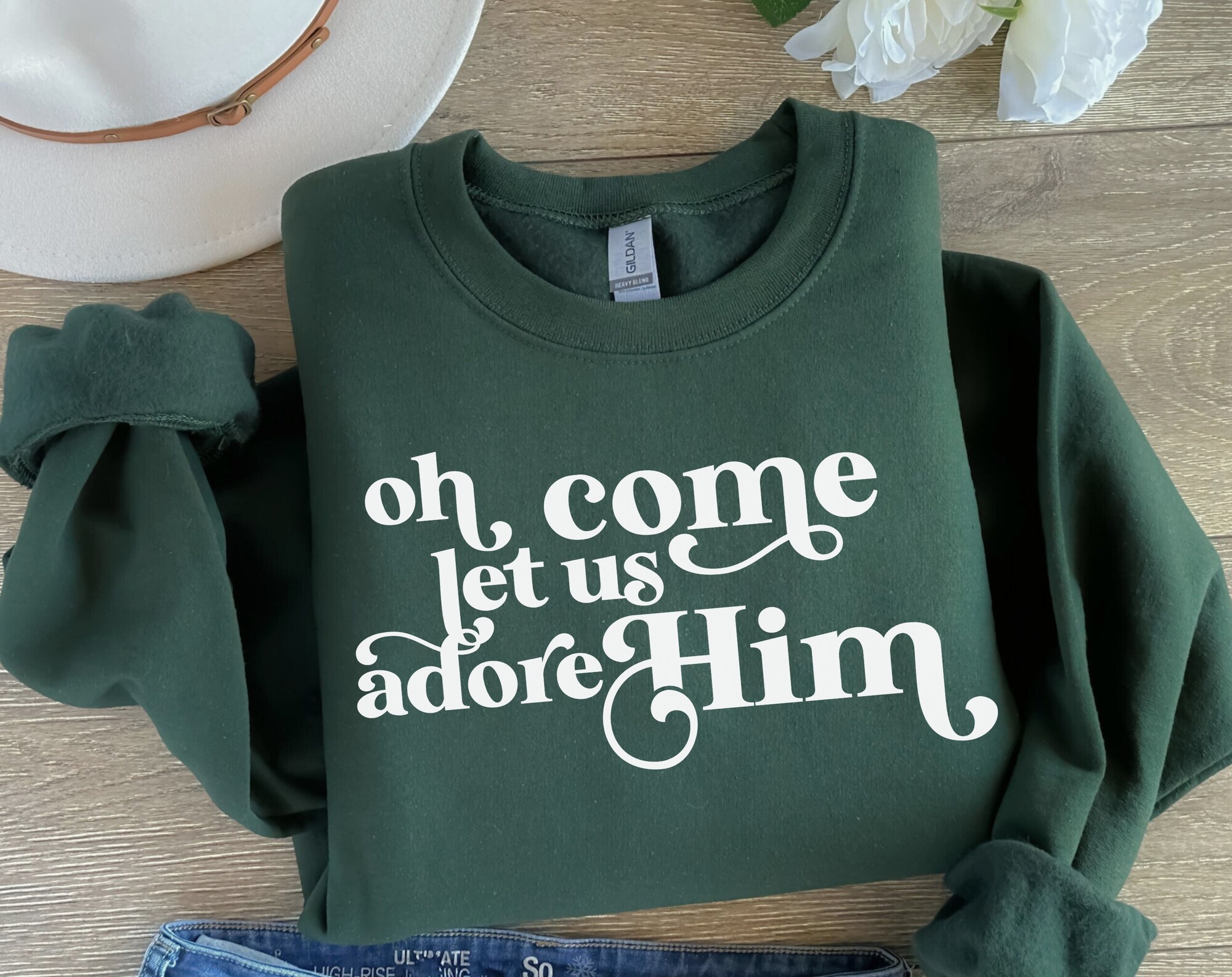 Let Us Adore Him Sweatshirt - Christian Christmas Gifts image 1