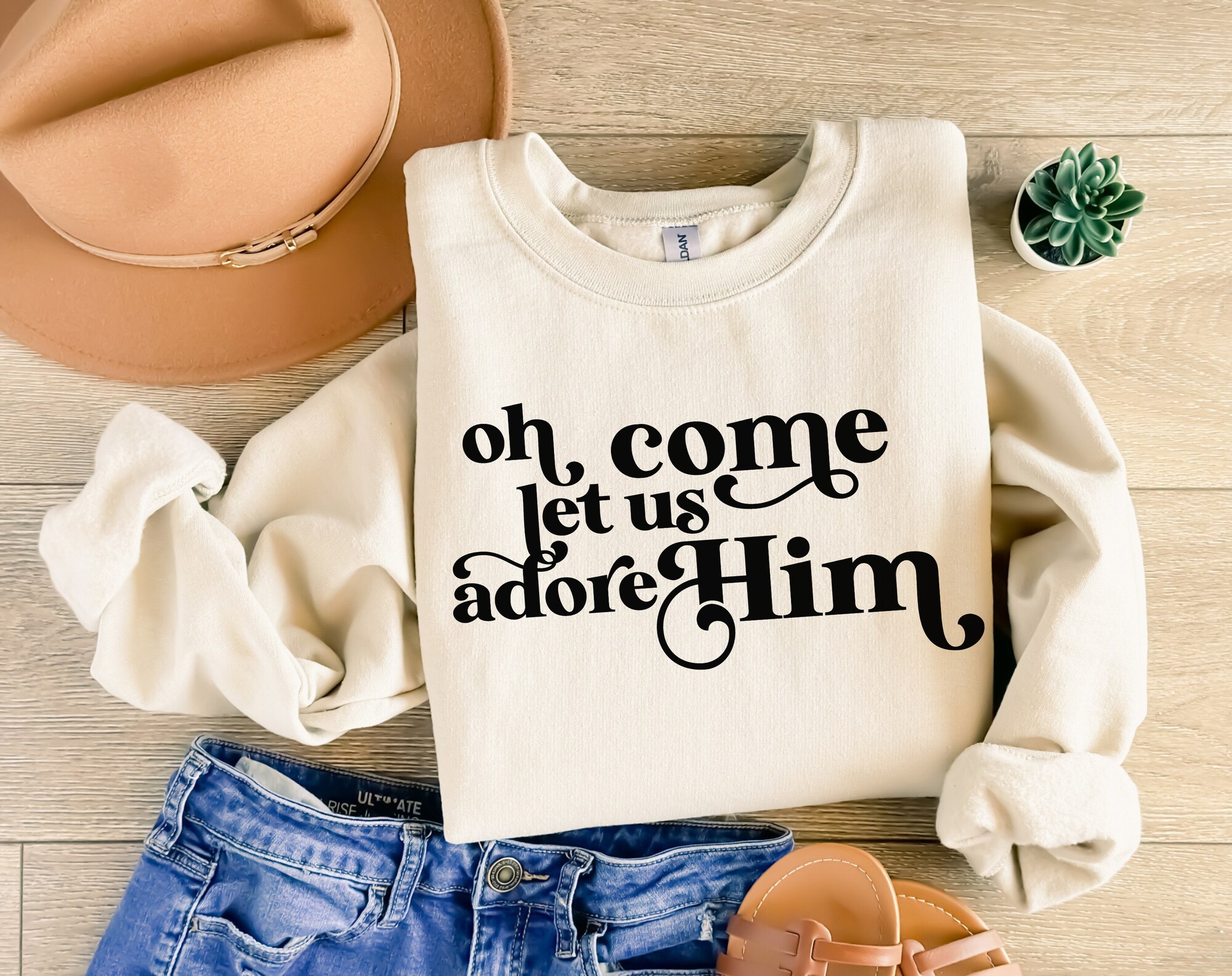 Let Us Adore Him Sweatshirt - Christian Christmas Gifts image 0