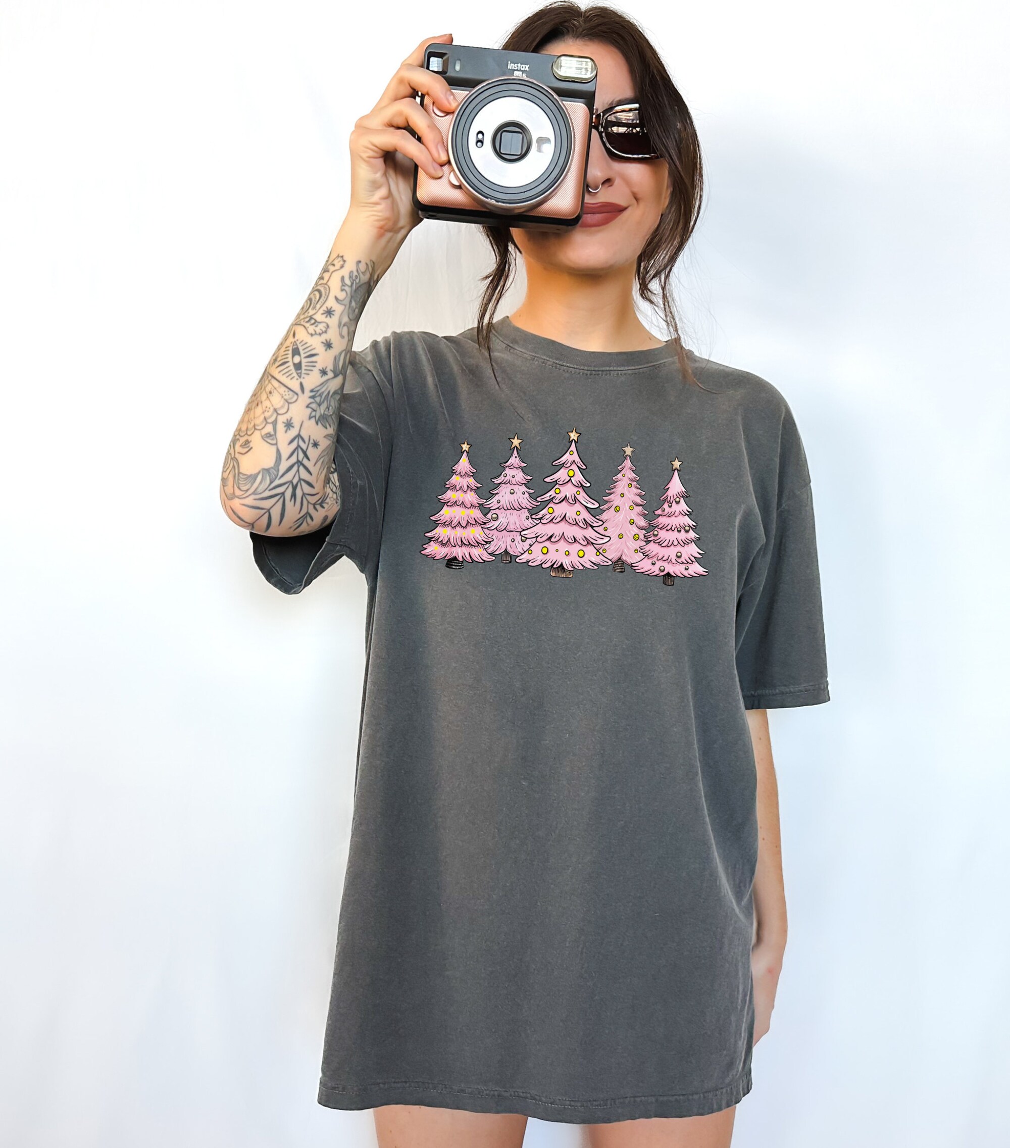 Pink Tree Christmas Crewneck: Women's Holiday & Winter Xmas Tee image 4