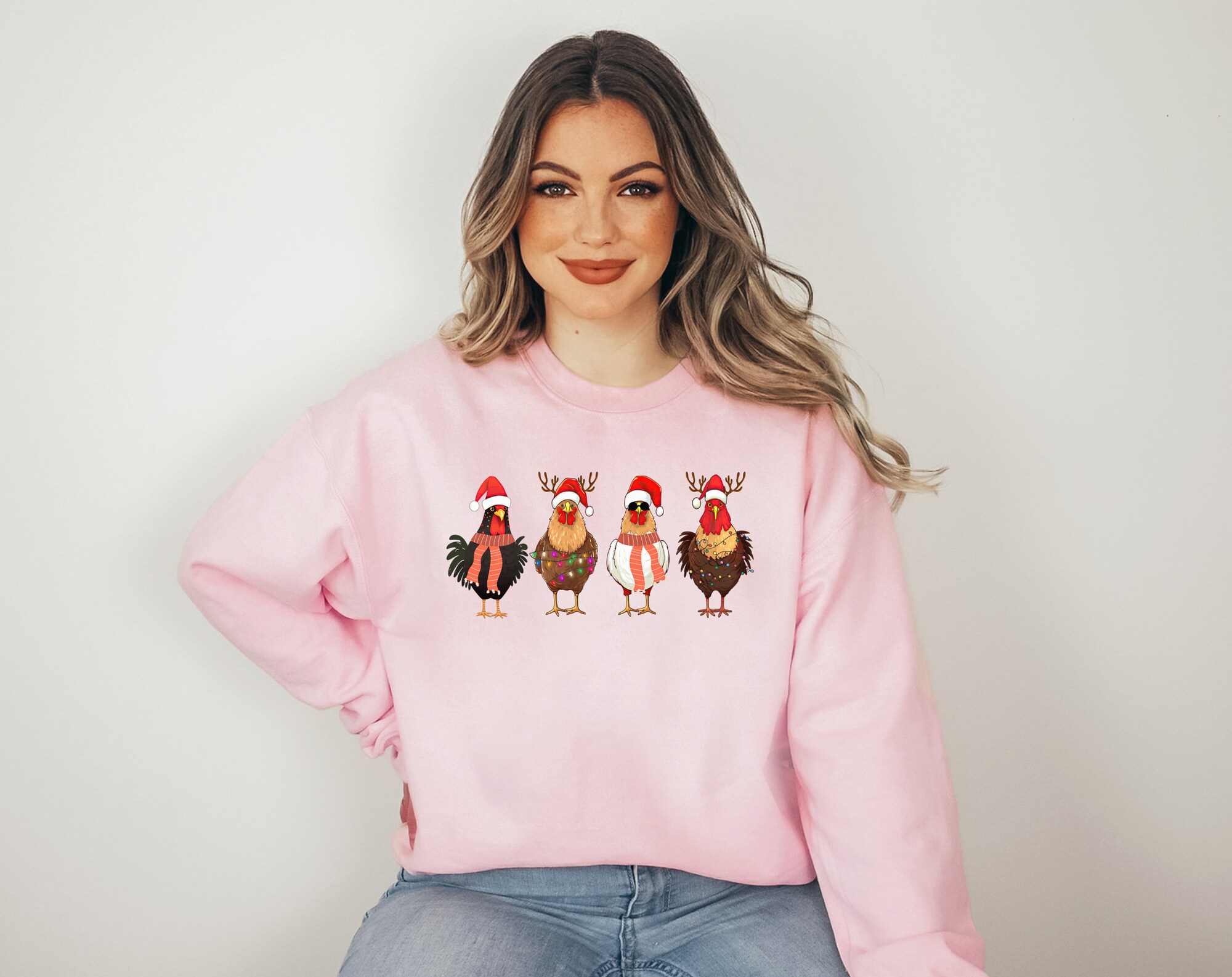 Christmas Chickens Crewneck: Santa Hat Farm Animals Holiday Tee image 4