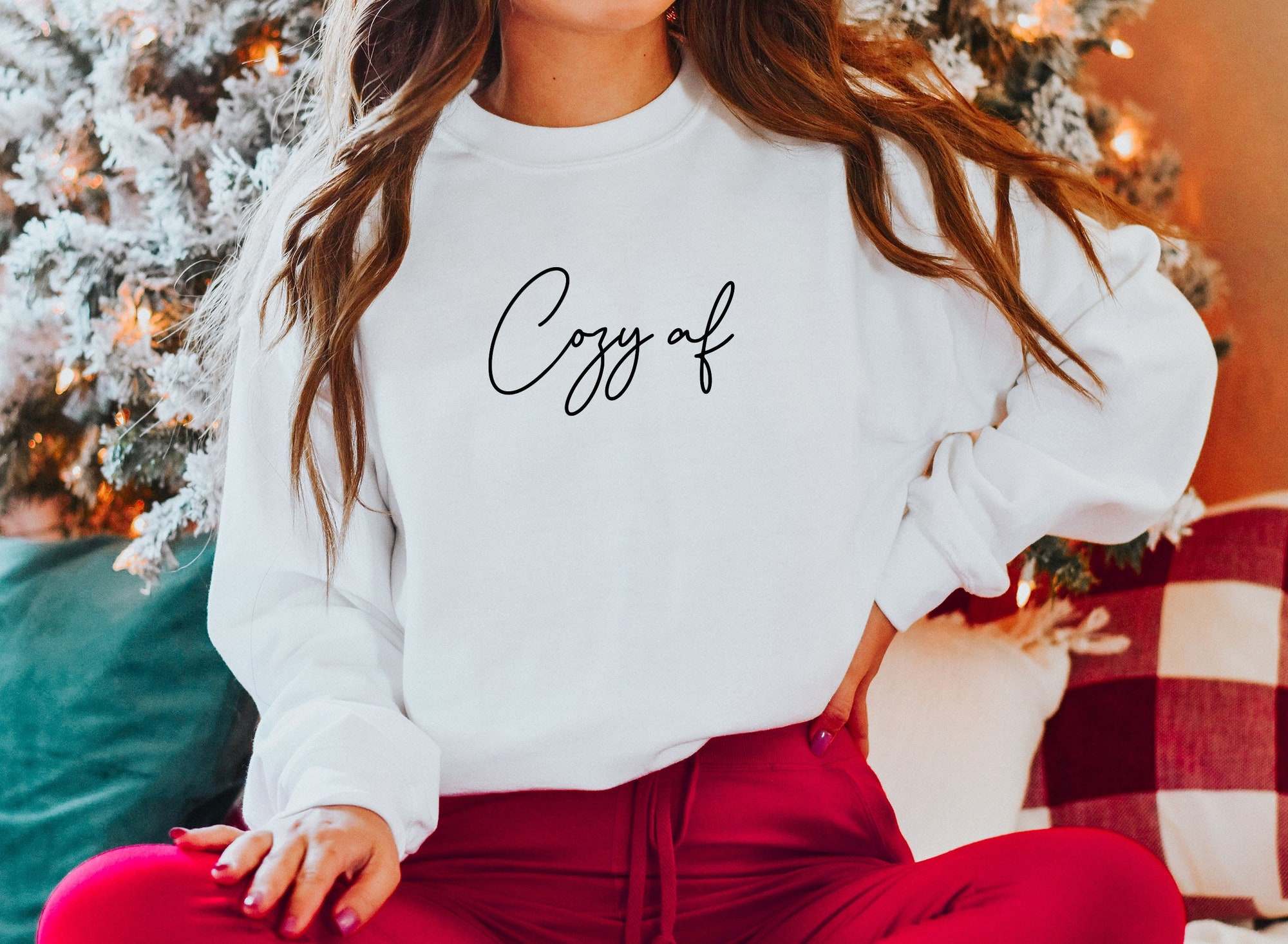 Cozy AF Sweatshirt - Minimal Christmas Family Sweater Holiday Apparel image 1