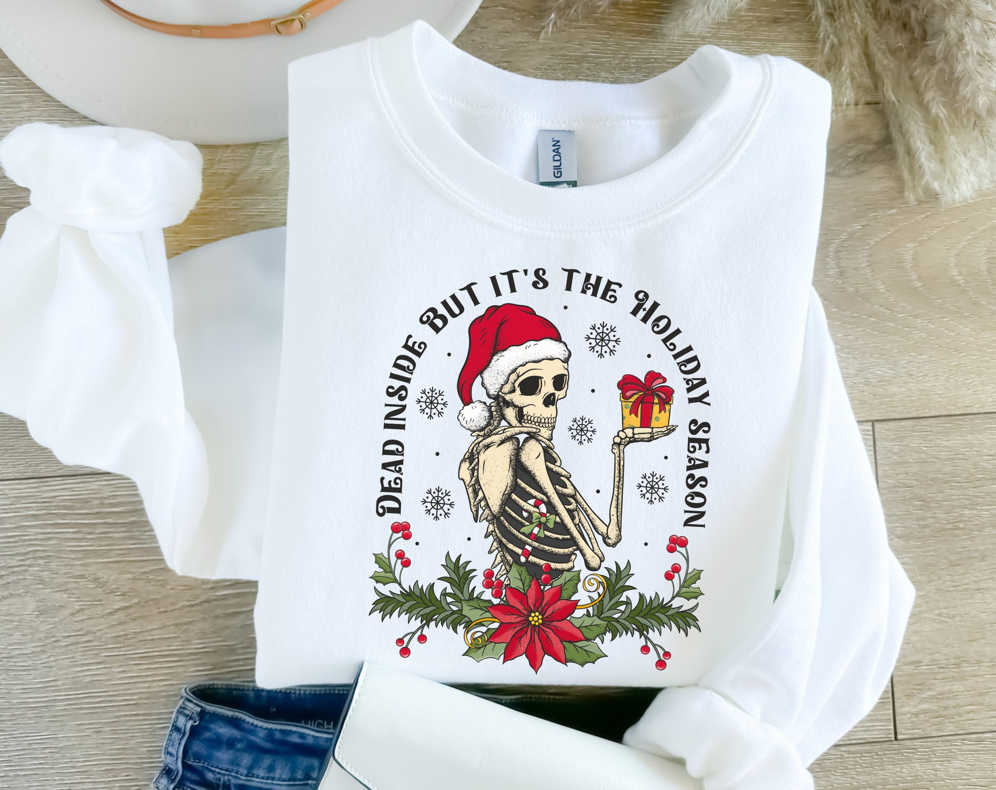 Dead Inside Skeleton Christmas Sweatshirt - Sarcastic Holiday Style image 3