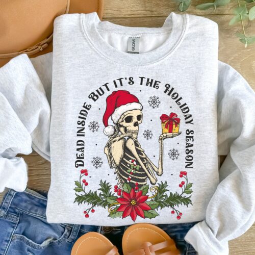 Dead Inside Skeleton Christmas Sweatshirt - Sarcastic Holiday Style image 0