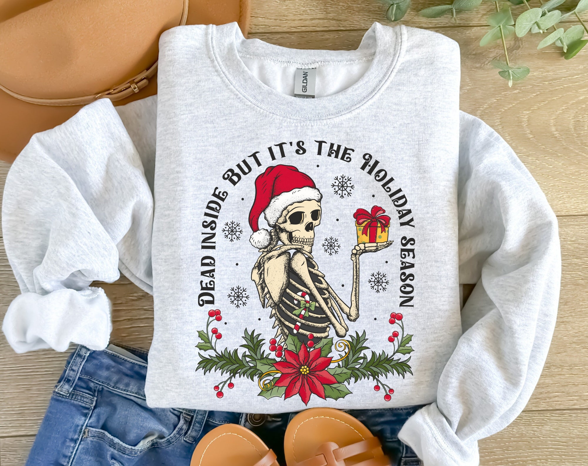 Dead Inside Skeleton Christmas Sweatshirt - Sarcastic Holiday Style image 0
