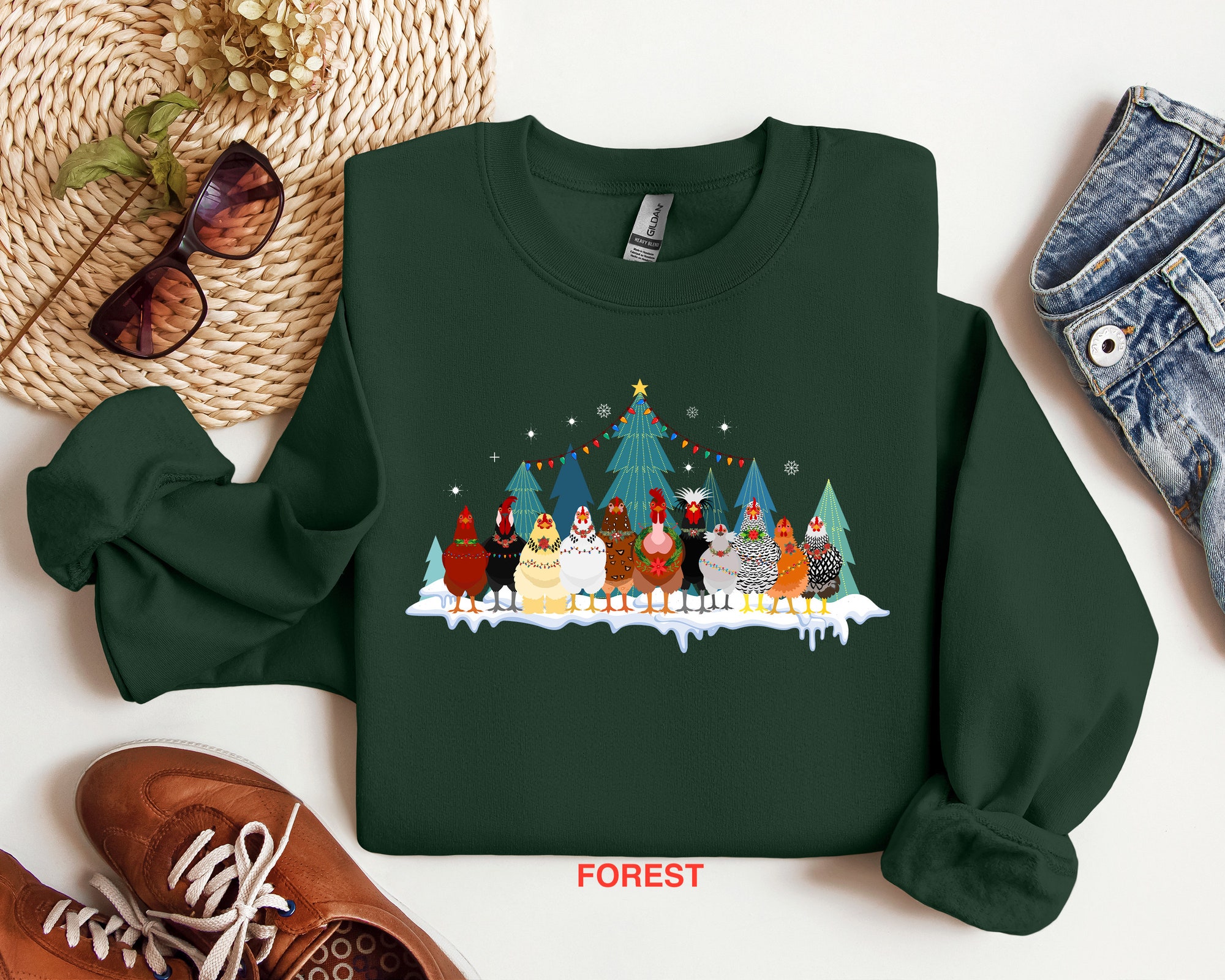 Christmas Chicken Sweatshirt - Farm Animal Holiday Tee image 4