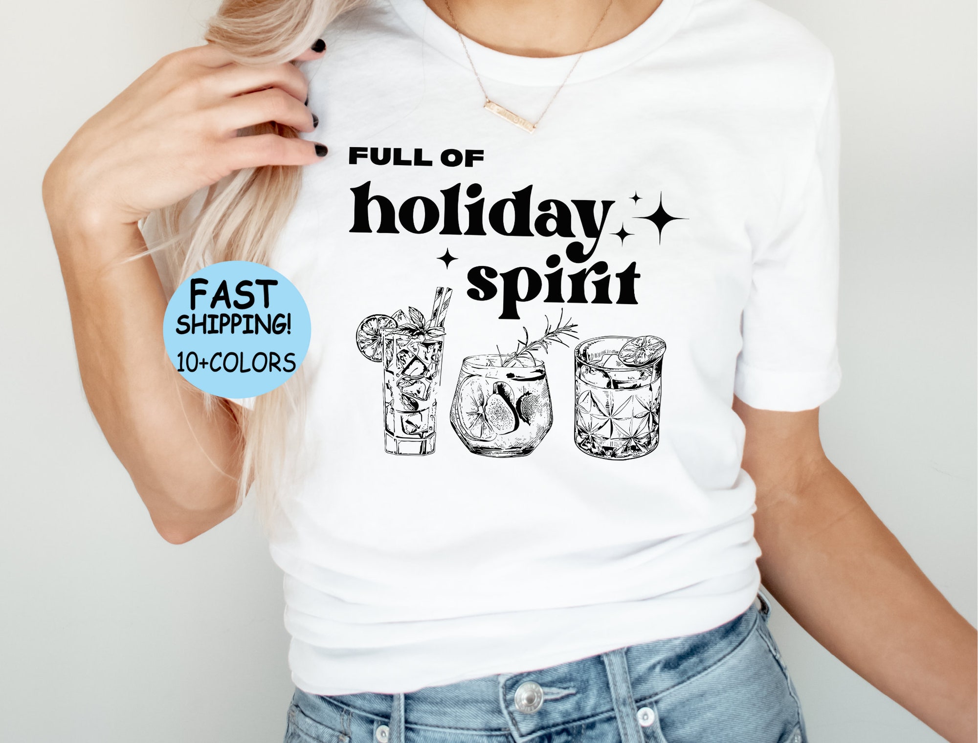 Full of Holiday Spirit Sweatshirt Christmas Drinks Hoodie Cheers Party Shirt image 5