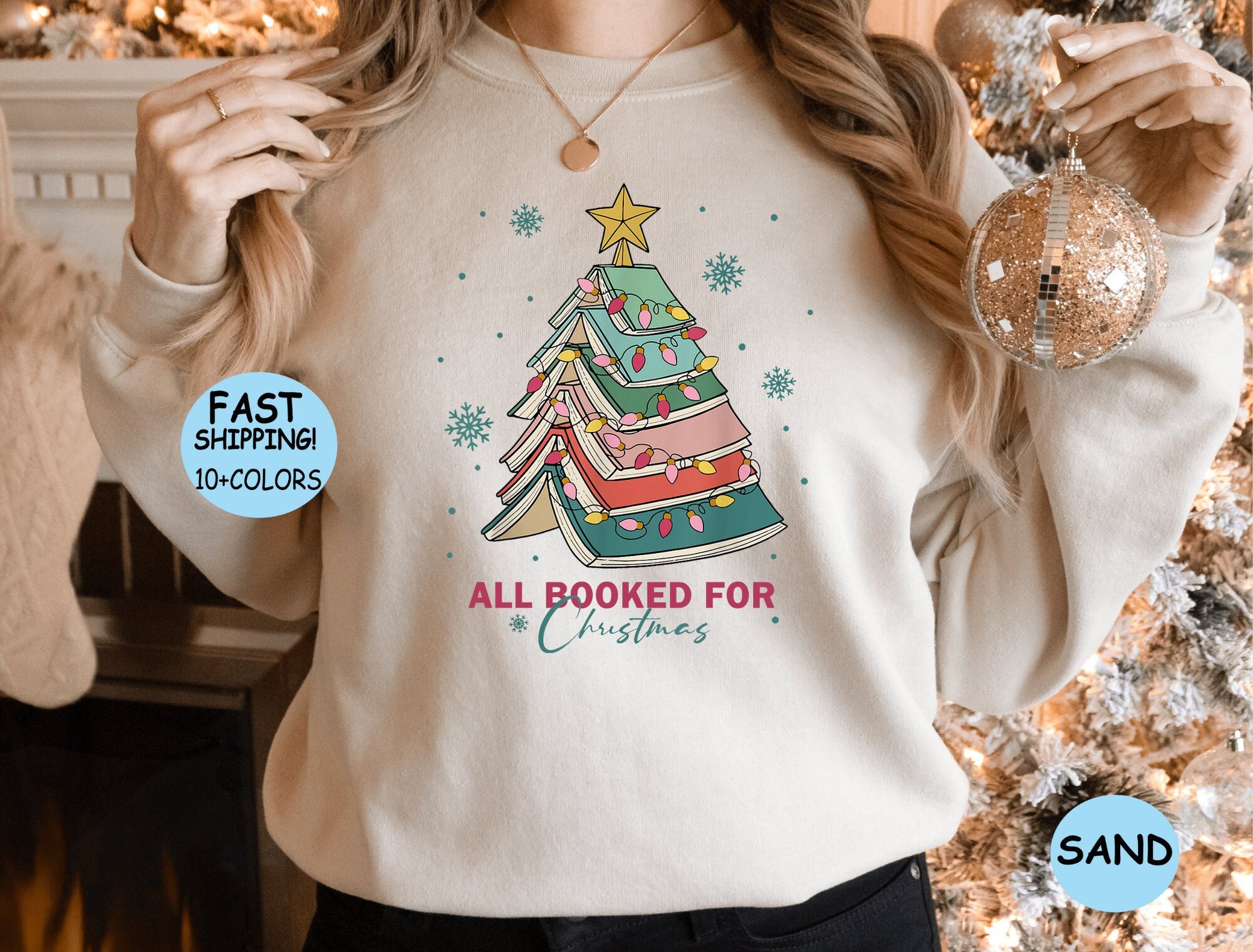 All Booked For Christmas Shirt Librarian Gift Bookworm Sweater Funny Book Tree Hoodie image 0