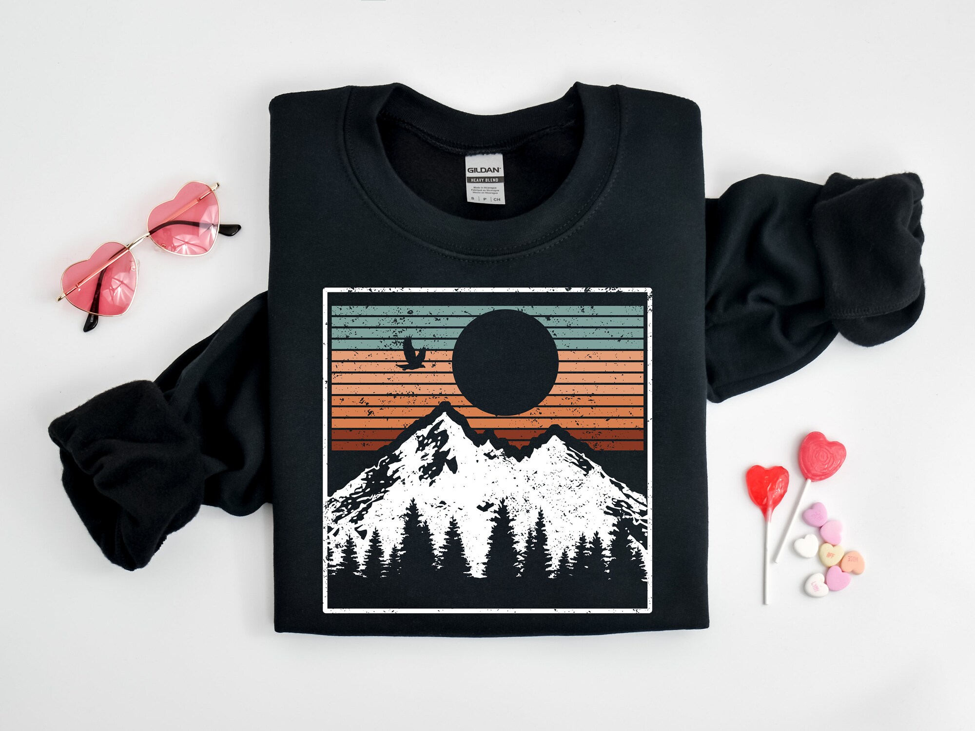 Snowy Landscape & Pine Trees Christmas Tee: Sunset Shirt image 4