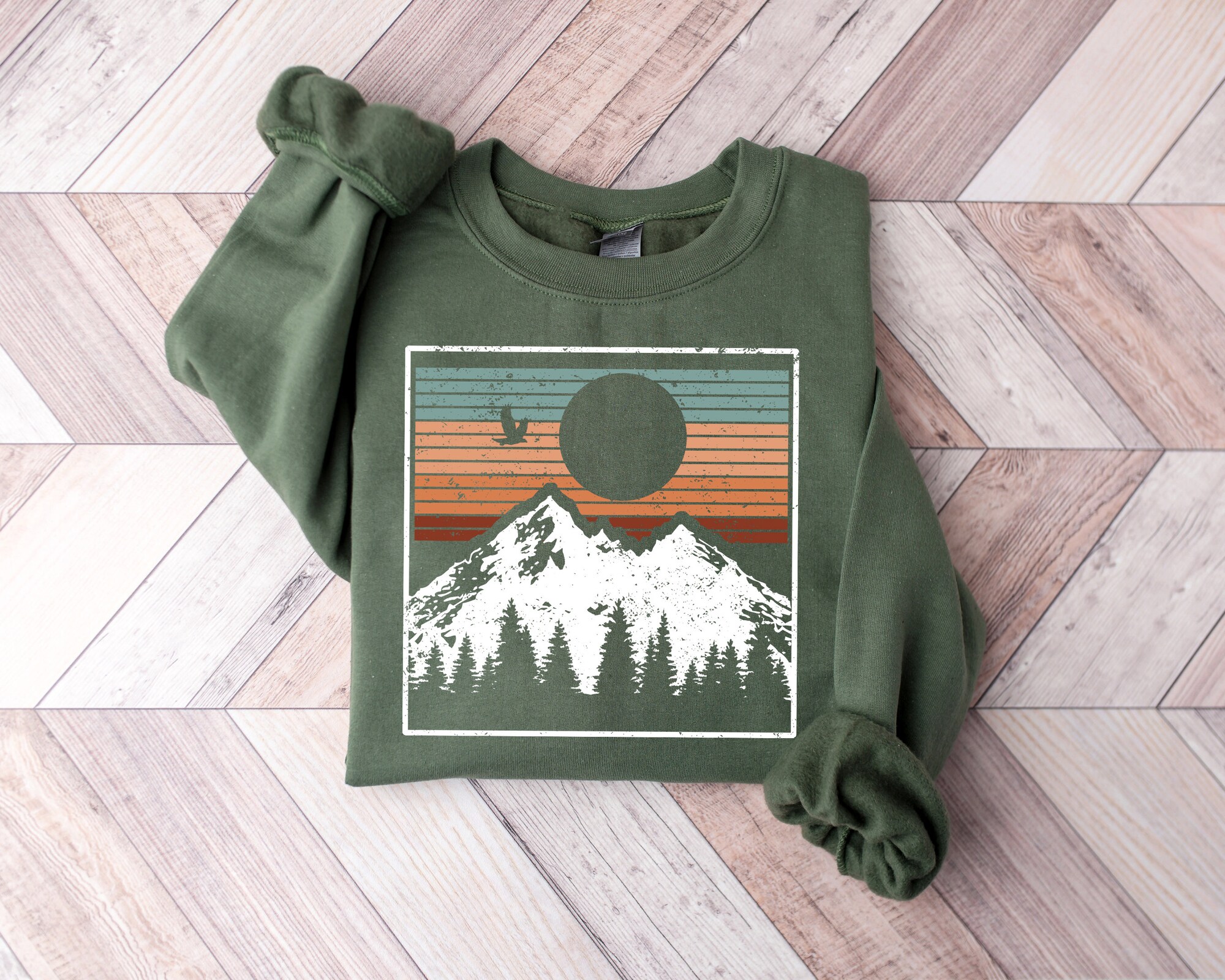 Snowy Landscape & Pine Trees Christmas Tee: Sunset Shirt image 3