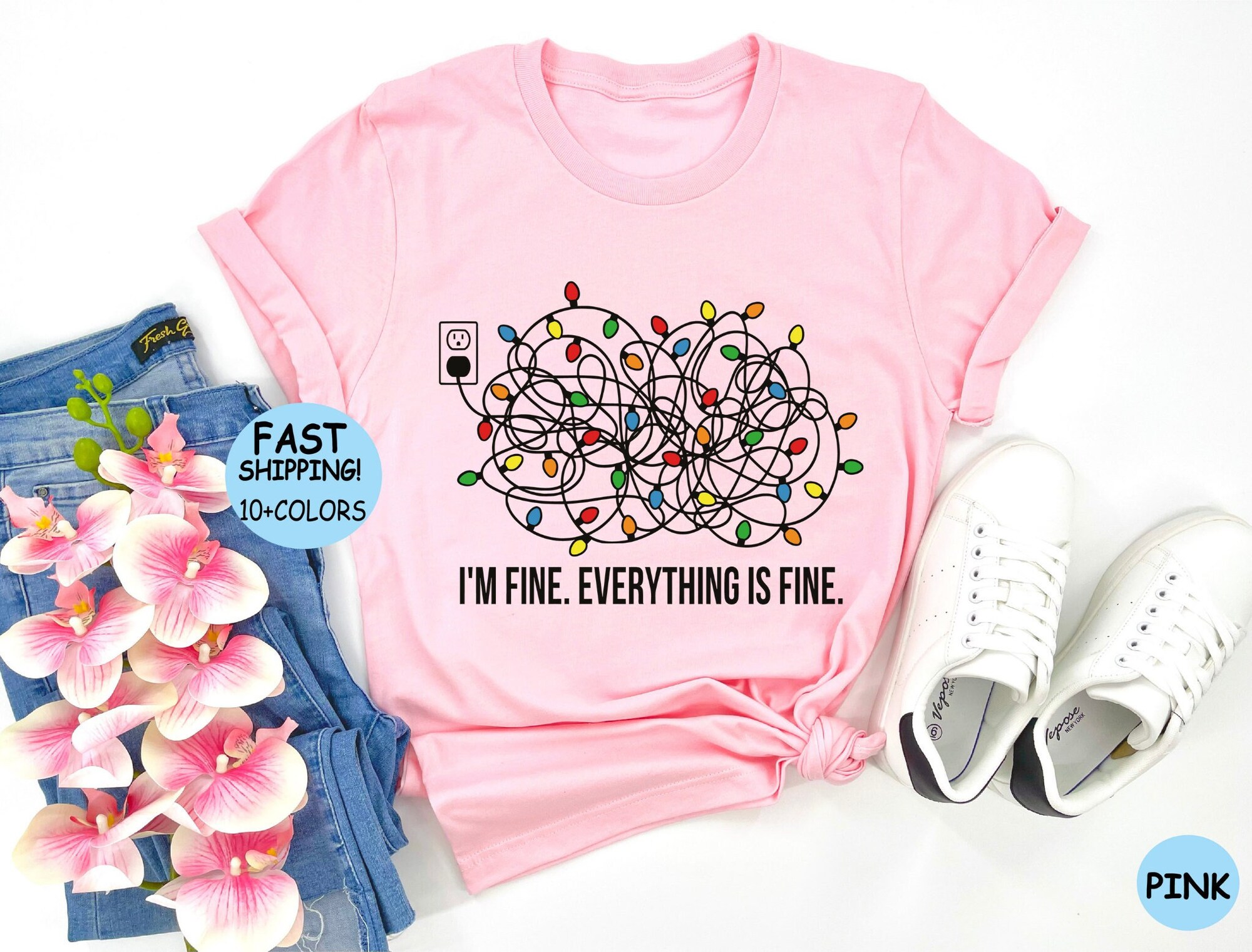 I'm Fine Everything Is Fine Christmas Sweatshirt Women's Lights Shirt image 0