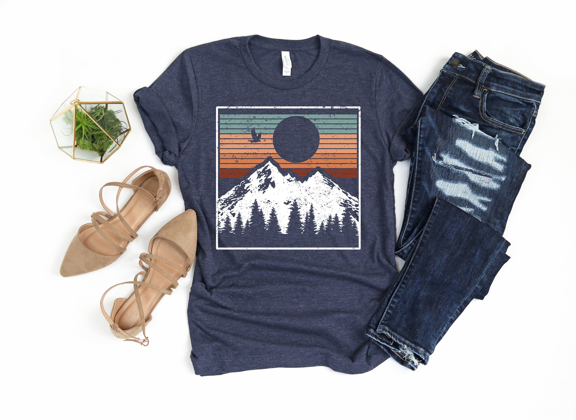 Snowy Landscape & Pine Trees Christmas Tee: Sunset Shirt image 1