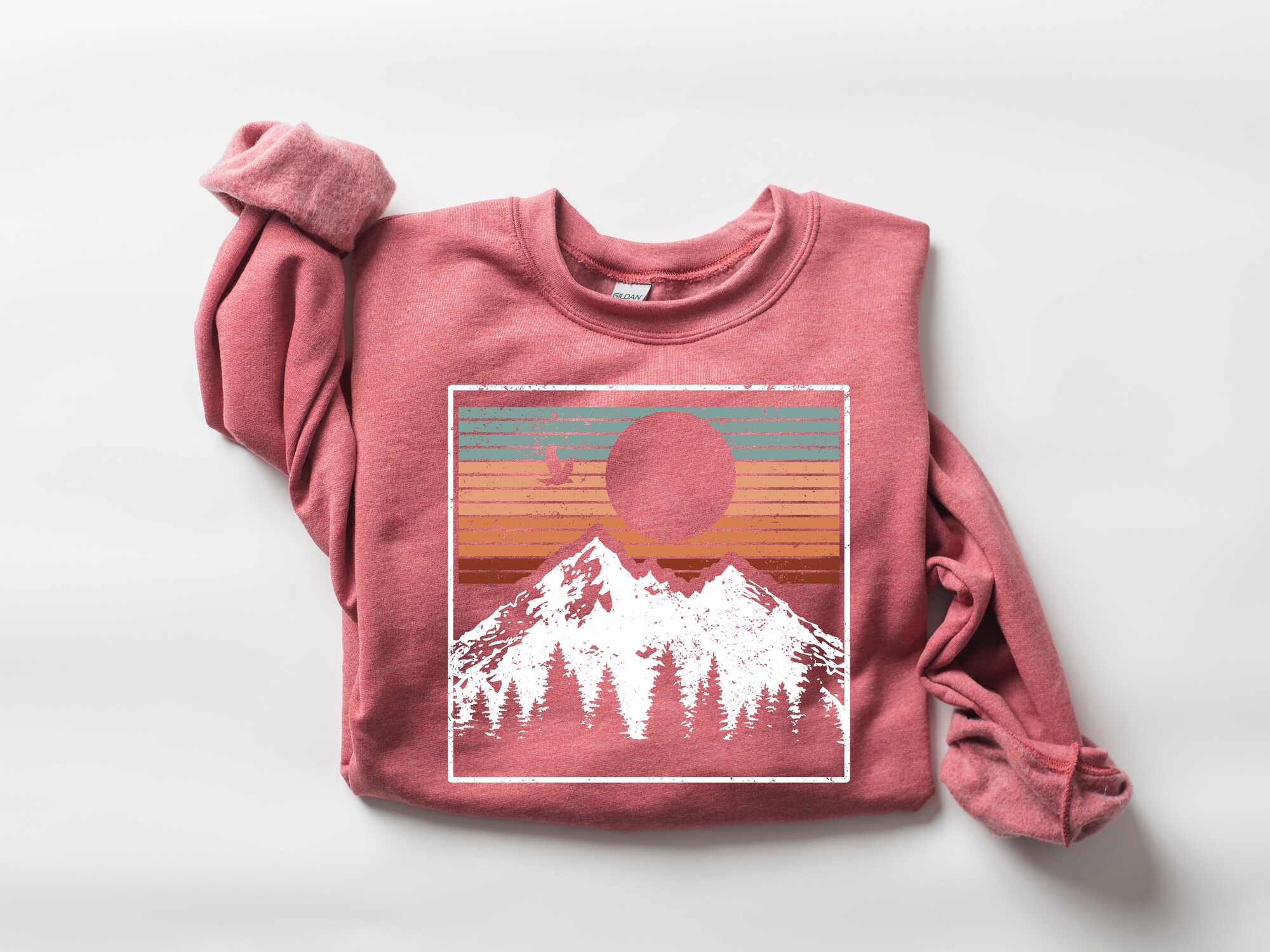 Snowy Landscape & Pine Trees Christmas Tee: Sunset Shirt image 5