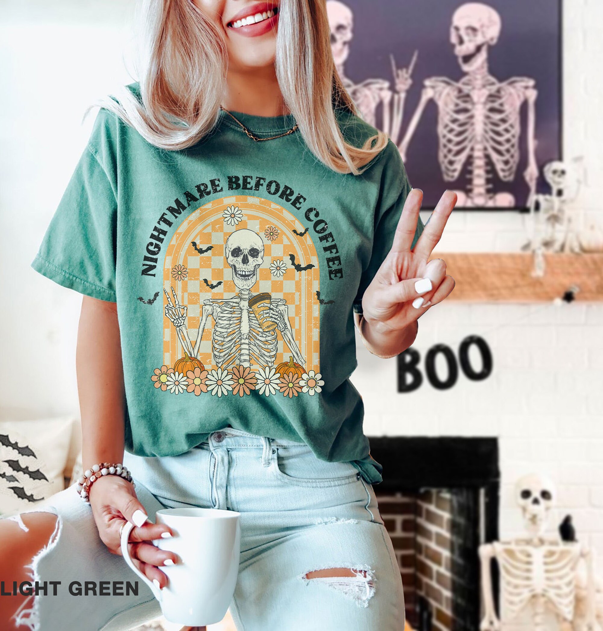 Nightmare Before Coffee Retro Halloween Shirt | Funny Coffee Lover Tee image 3