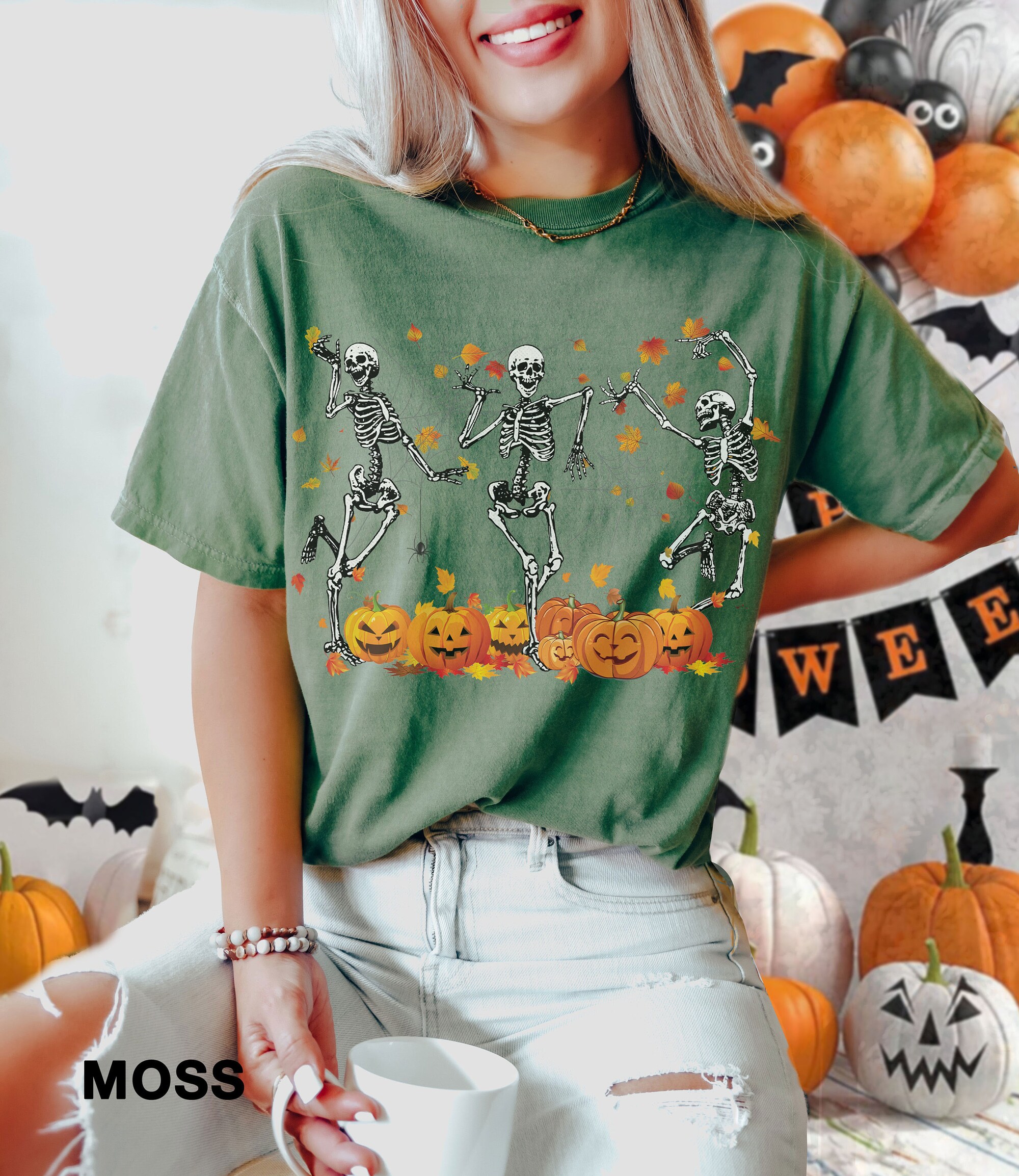 Dancing Skeleton Comfort Colors Halloween Shirt | Funny Skeleton Tee Gift image 6