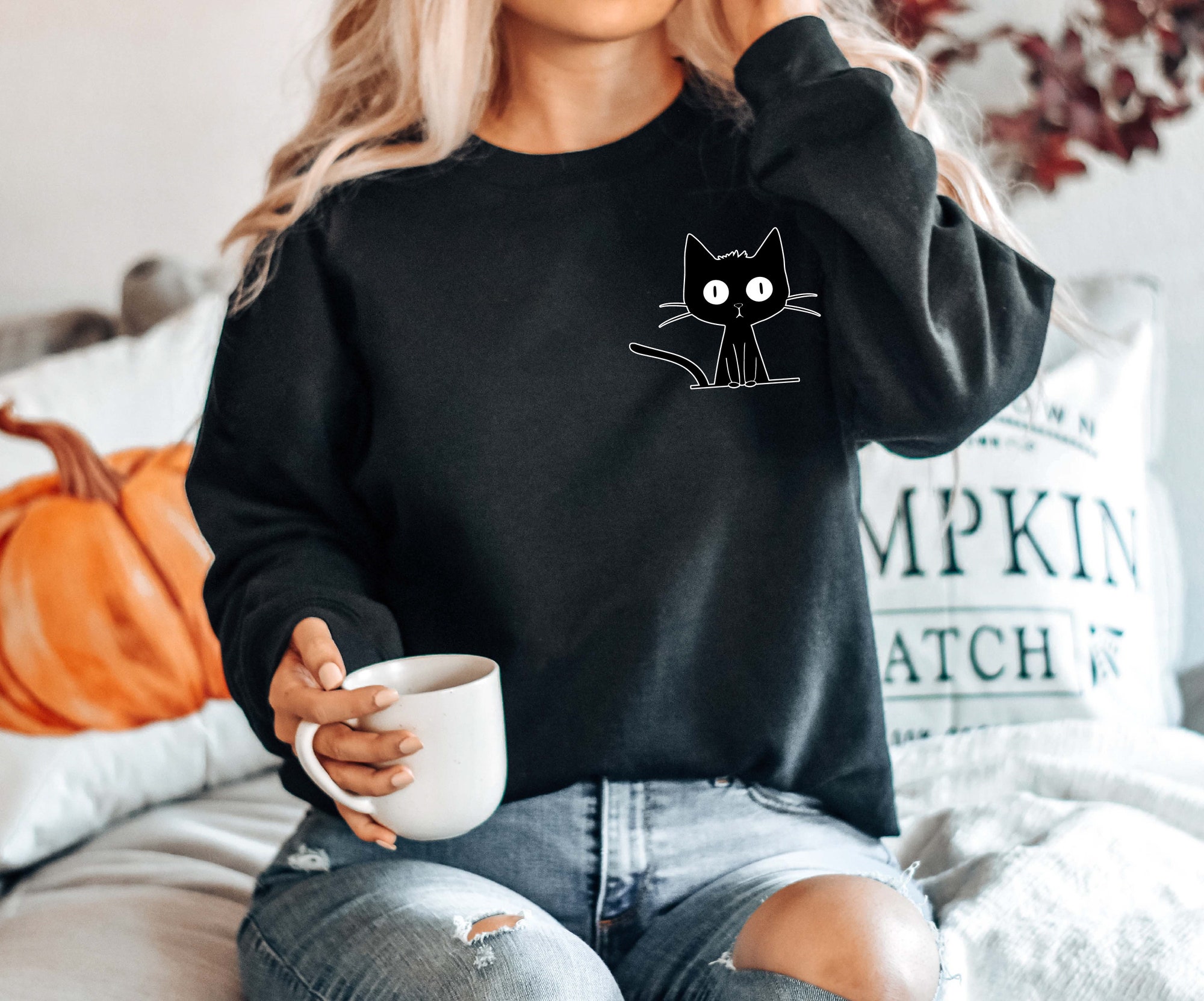 Cute Cat Halloween Sweatshirt: Women's Gift for Spooky Season image 5