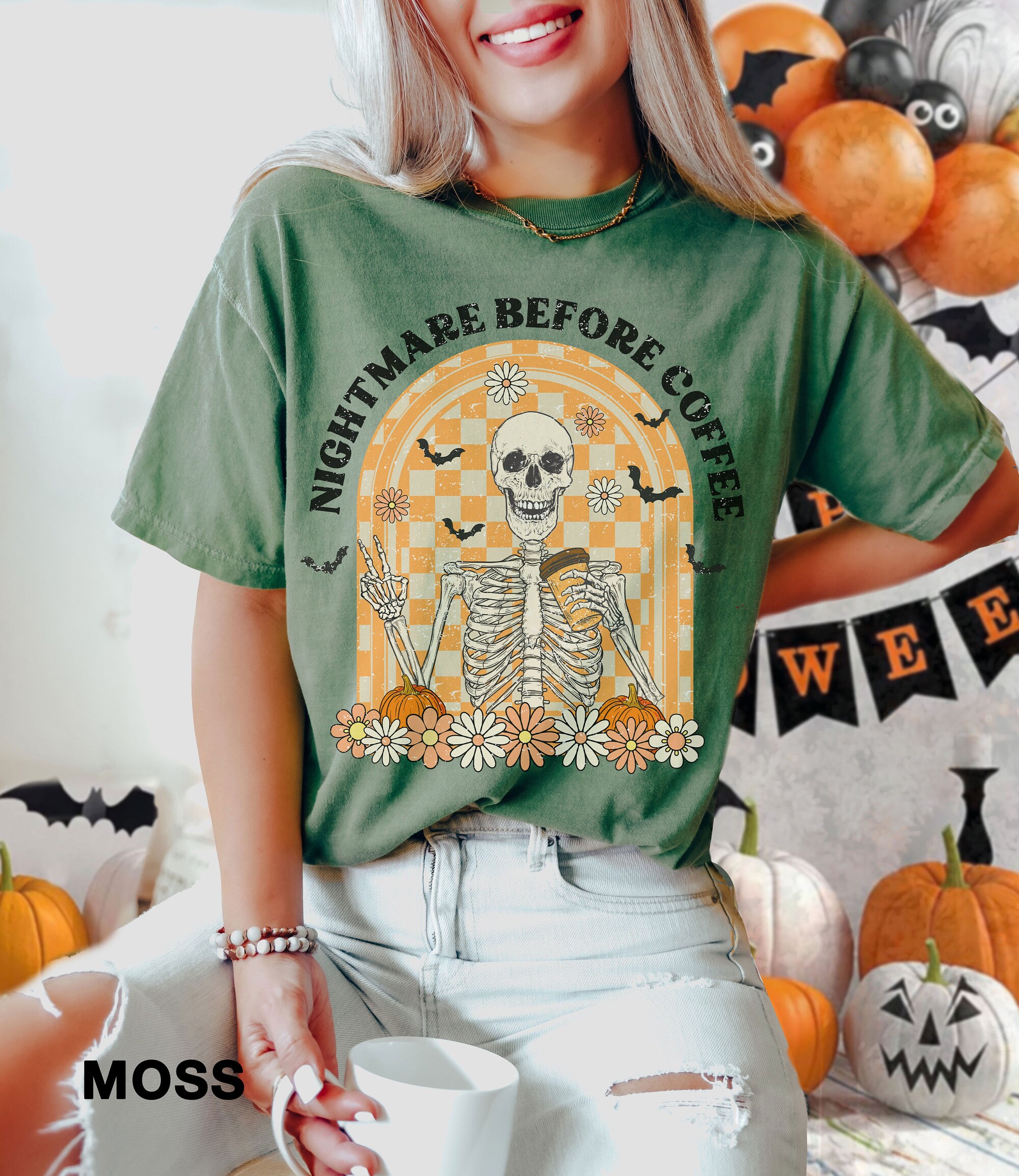 Nightmare Before Coffee Retro Halloween Shirt | Funny Coffee Lover Tee image 6