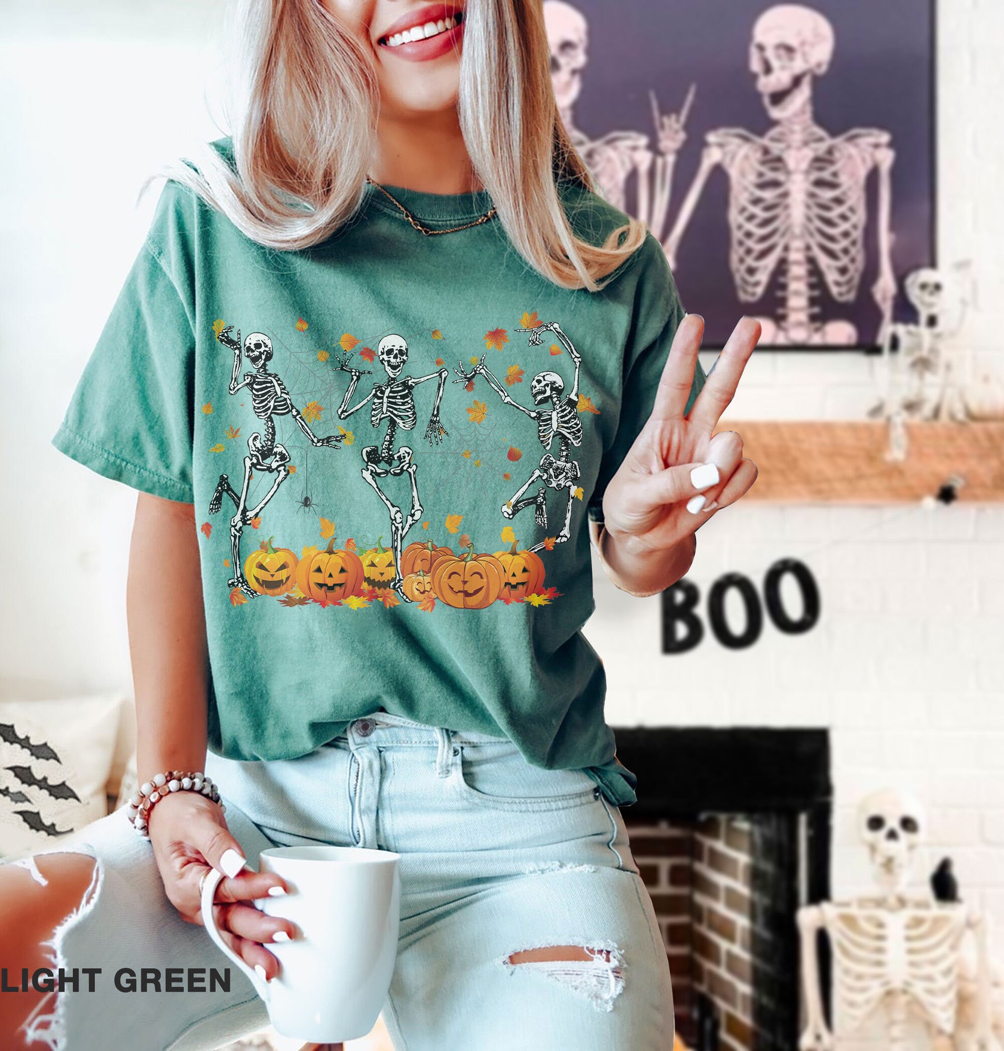 Dancing Skeleton Comfort Colors Halloween Shirt | Funny Skeleton Tee Gift image 1