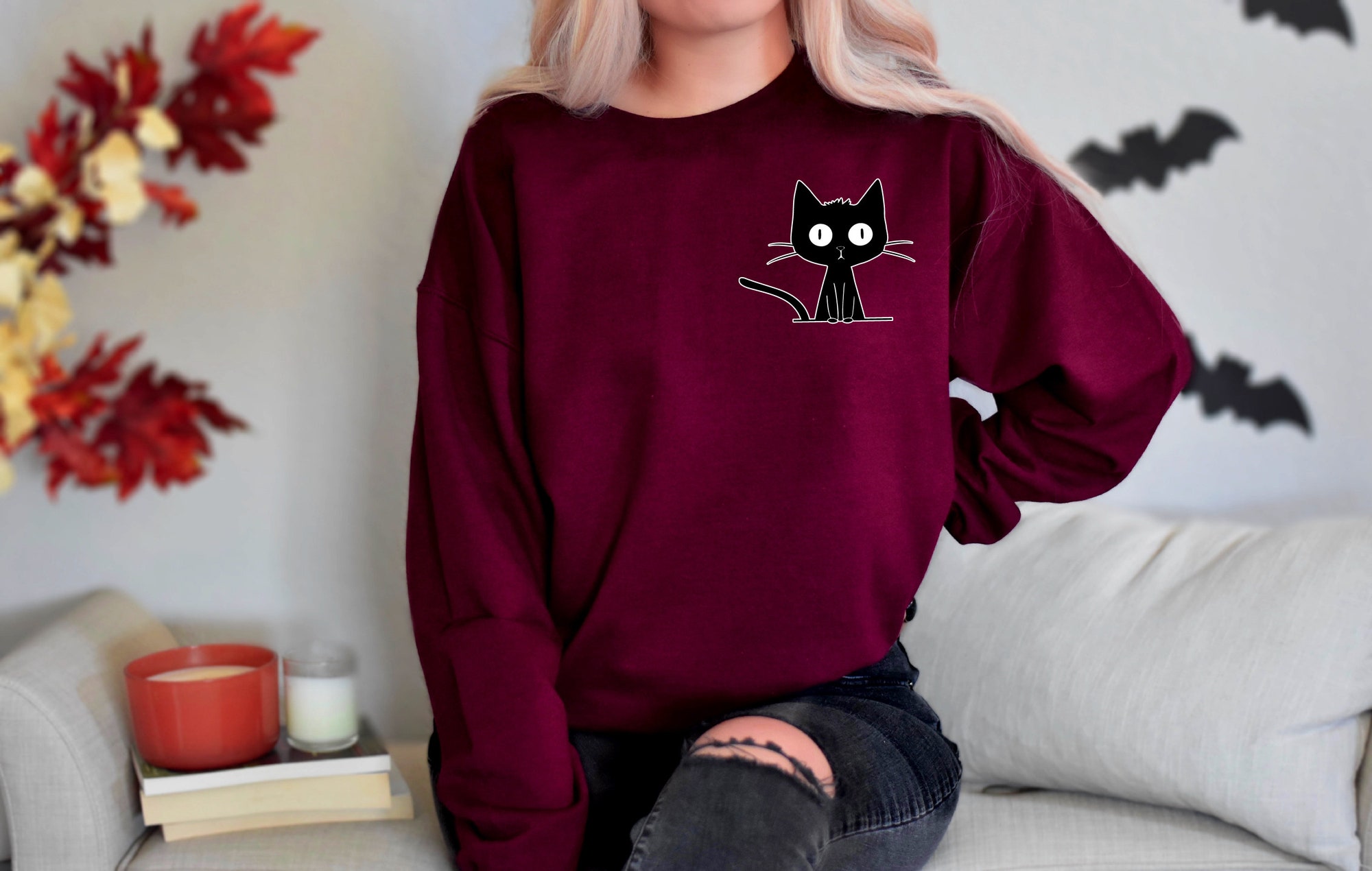 Cute Cat Halloween Sweatshirt: Women's Gift for Spooky Season image 3