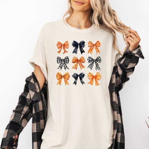 Coquette Halloween Shirt - Trendy Fall Tee Black Bow Collage image 0