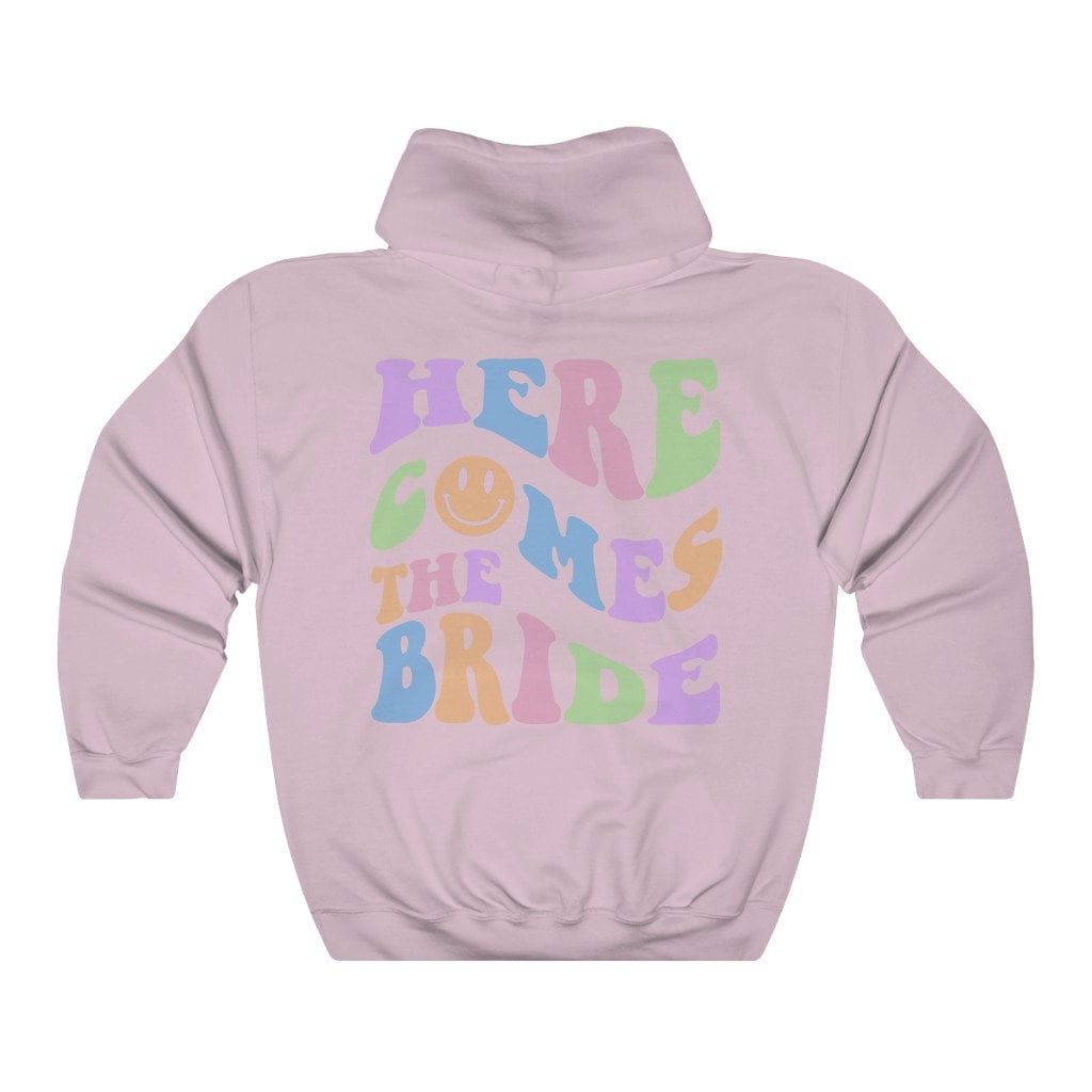 Here Comes the Bride Hoodie, Retro Bachelorette Party, Bride Bridesmaid Hoodie, Groovy Trendy Back Design Shirt, Oversized Y2K Aesthetic image 3