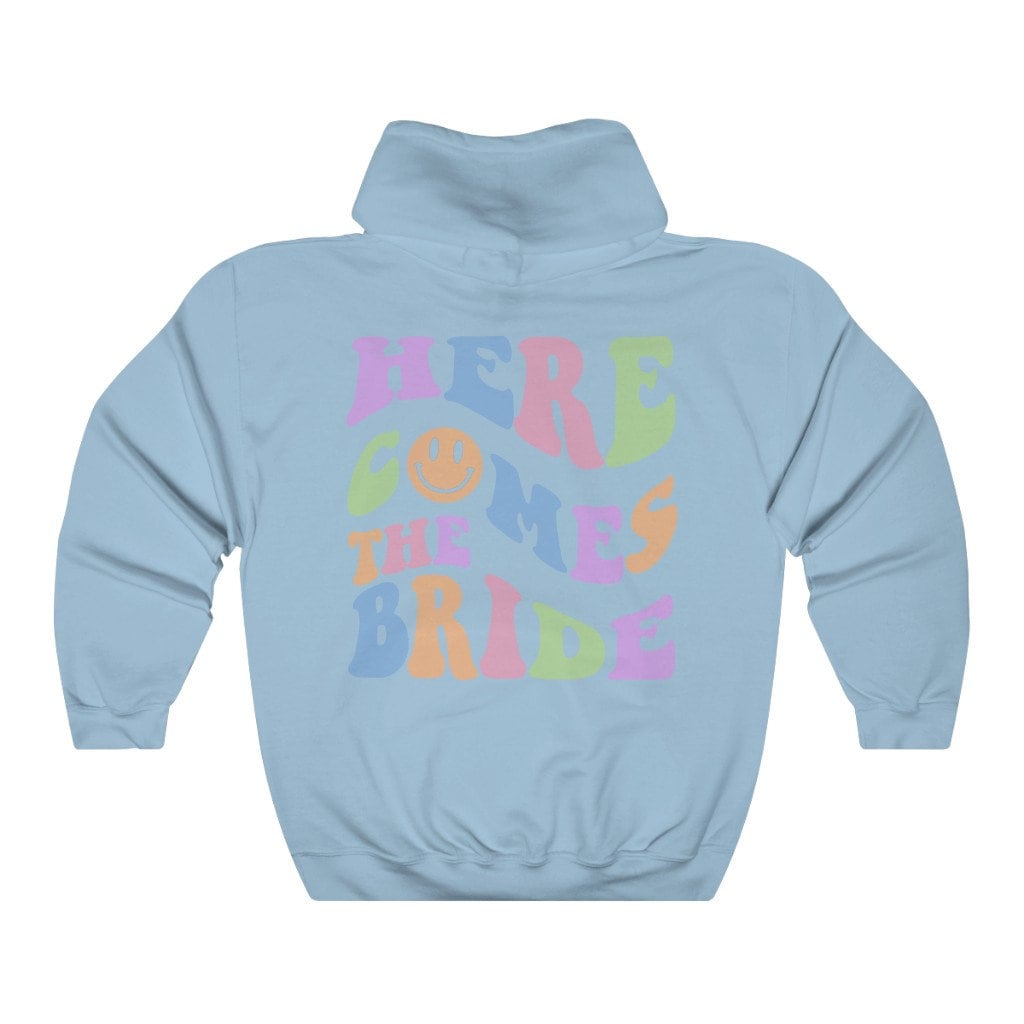 Here Comes the Bride Hoodie, Retro Bachelorette Party, Bride Bridesmaid Hoodie, Groovy Trendy Back Design Shirt, Oversized Y2K Aesthetic image 4