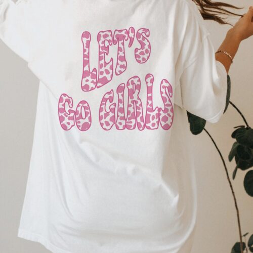 Let's Go Girls Shirt, Cow Print Tee, Retro Bachelorette Party, Back Design, Groovy Party, Aesthetic Preppy Clothes, Trendy Cowgirl Wedding image 0