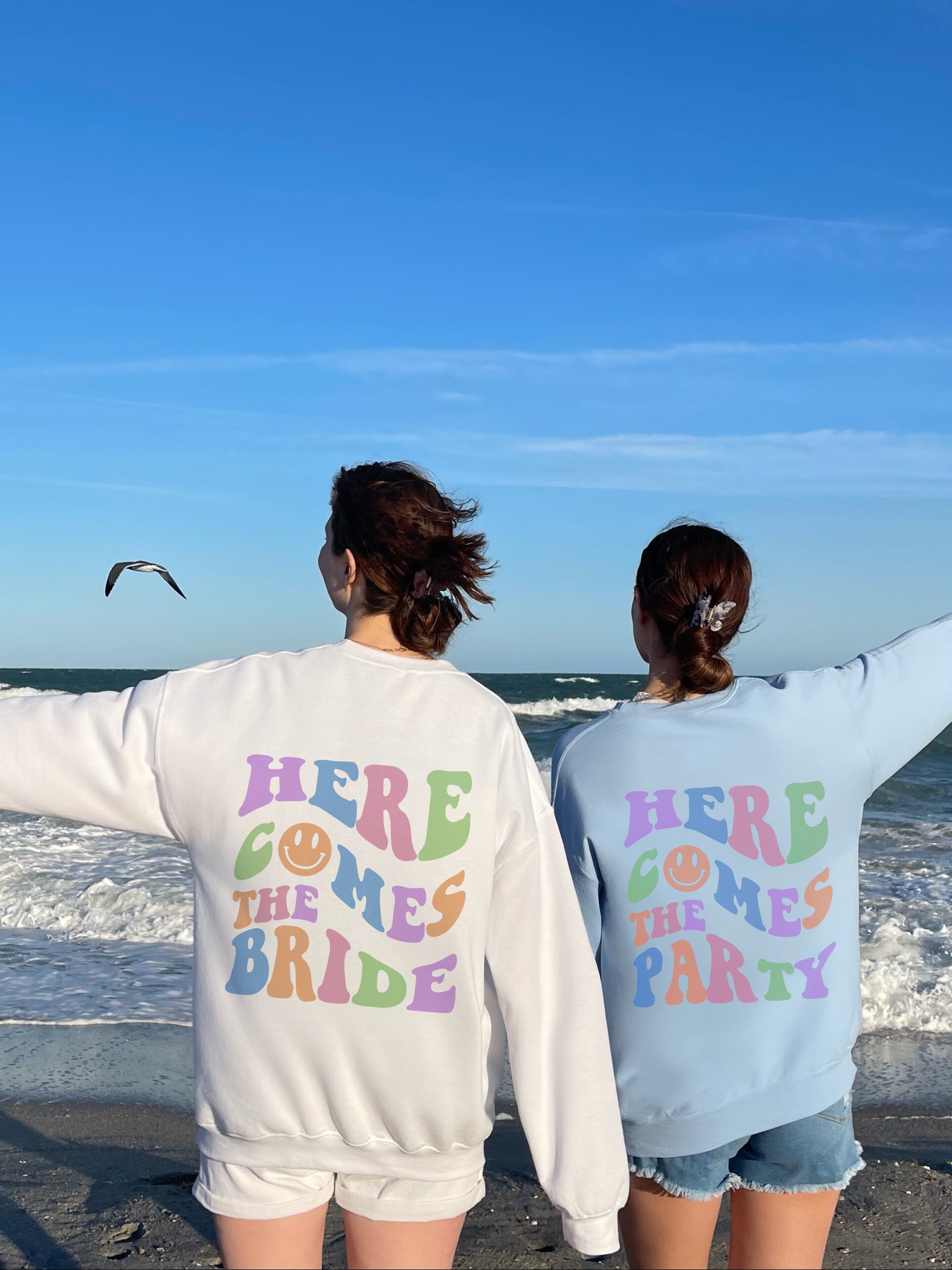 Here Comes the Bride Sweatshirt, Bachelorette Party Bridesmaid Shirt, Trendy Bridal Shirt, Back Design, Aesthetic Preppy Shirt, Retro Y2K image 1