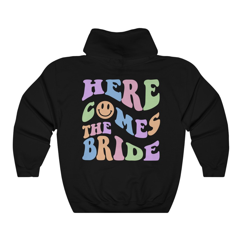 Here Comes the Bride Hoodie, Retro Bachelorette Party, Bride Bridesmaid Hoodie, Groovy Trendy Back Design Shirt, Oversized Y2K Aesthetic image 5