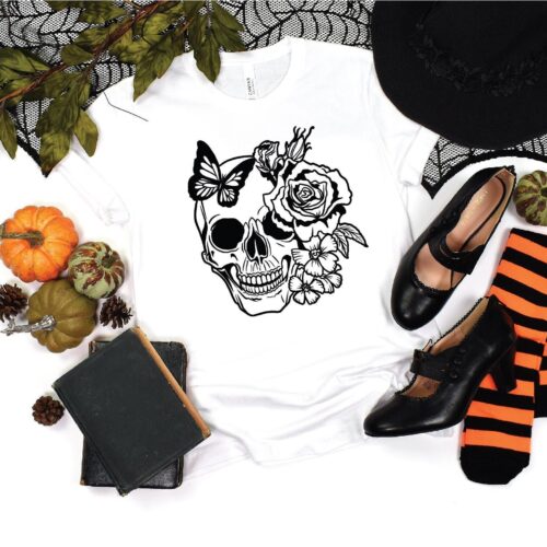 Floral Skull Shirt: Trendy Halloween & Day of Dead Tee image 0